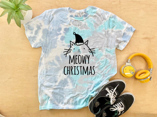 Meowy Christmas (Cat) - Mens/Unisex Tie Dye Tee - Blue