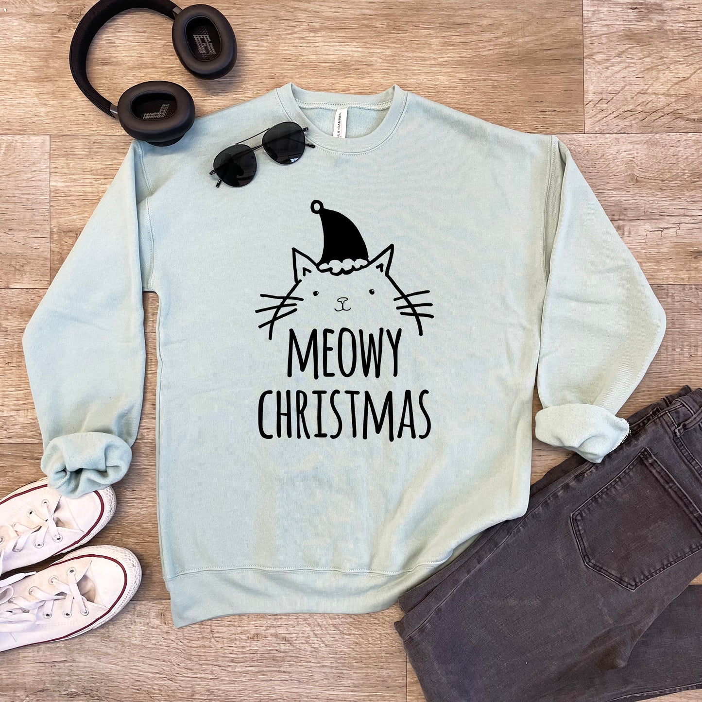 Meowy Christmas (Cat) - Unisex Sweatshirt - Heather Gray or Dusty Blue