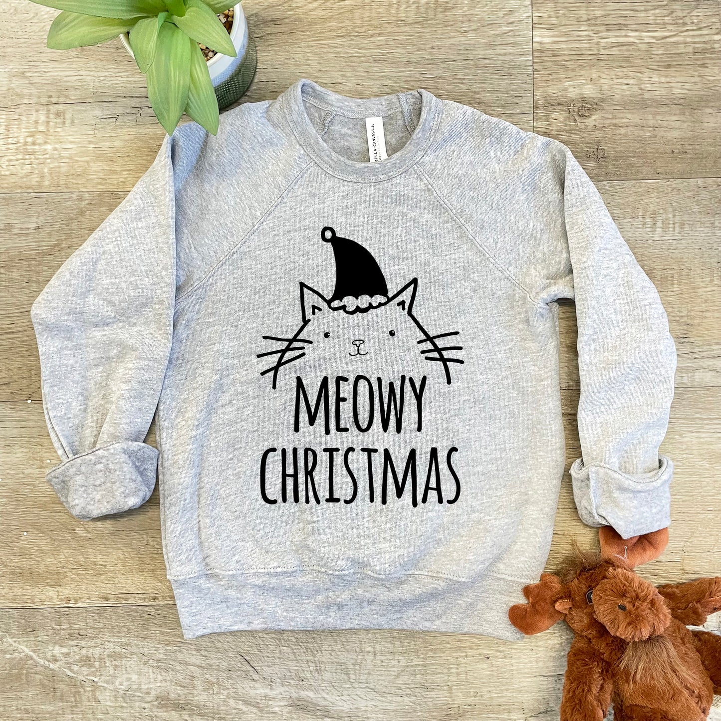 Meowy Christmas (Cat) - Kid's Sweatshirt - Heather Gray or Mauve