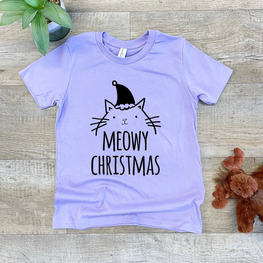 Meowy Christmas (Cat) - Kid's Tee - Columbia Blue or Lavender
