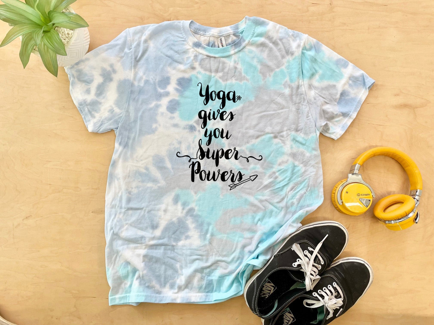 Yoga Gives You Superpowers - Mens/Unisex Tie Dye Tee - Blue