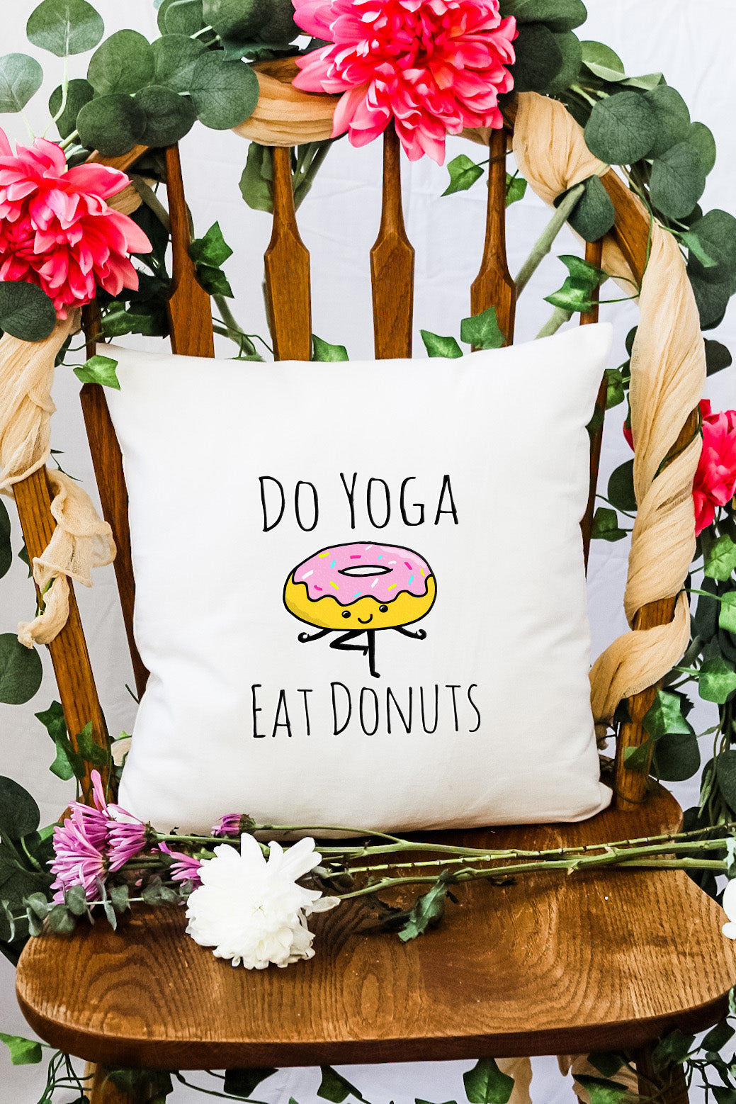 Do Yoga Eat Donuts - Decorative Throw Pillow - MoonlightMakers