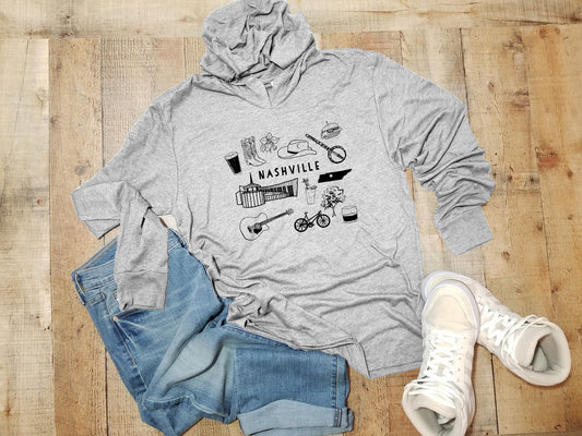 a gray hoodie with the words nashville on it