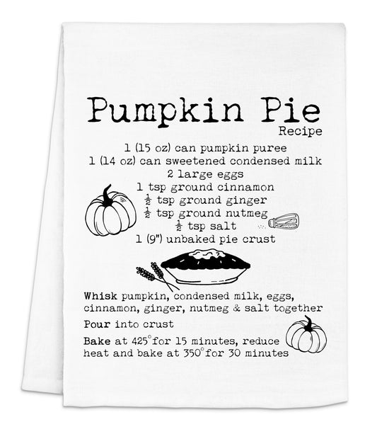 a dish towel with a recipe for pumpkin pie