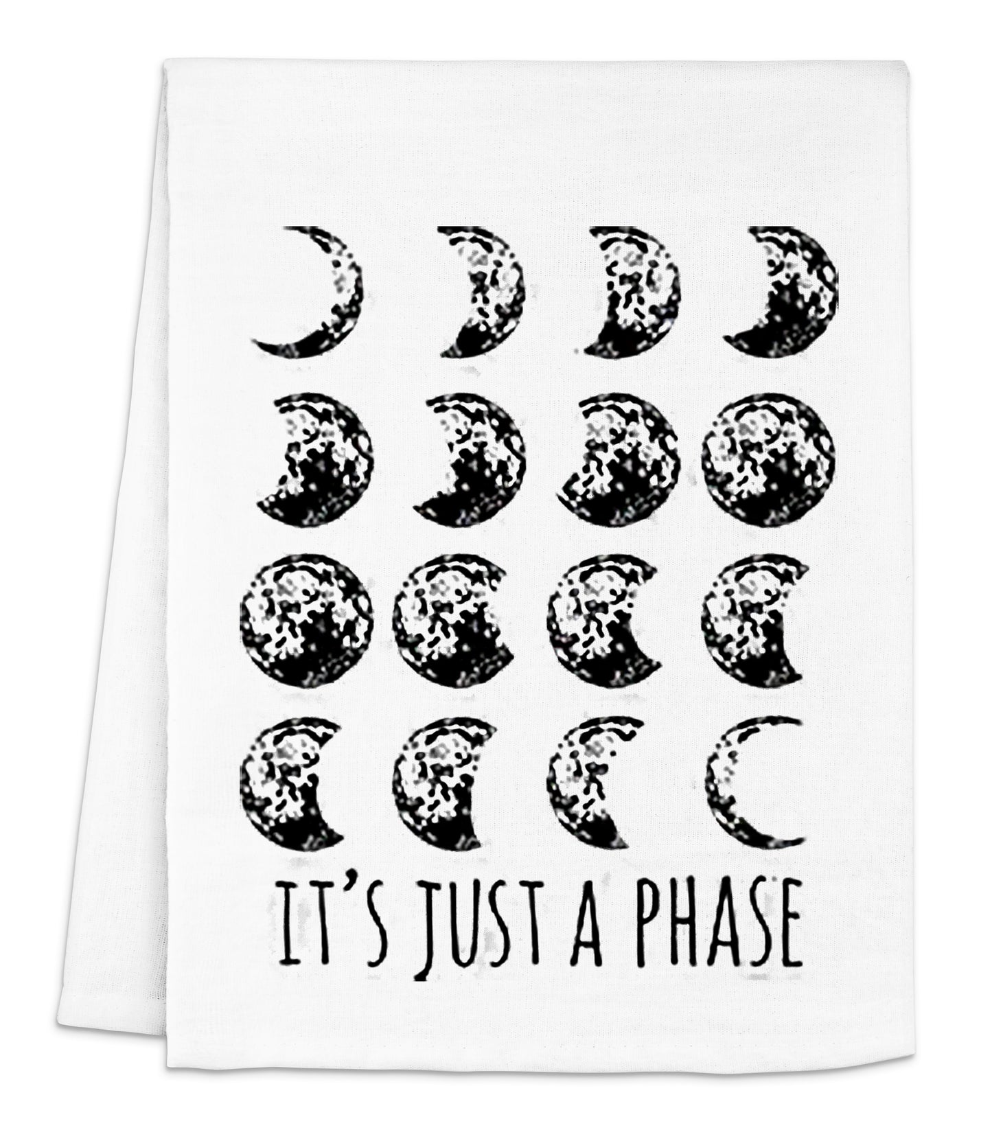 a white towel with a black print of phases of the moon