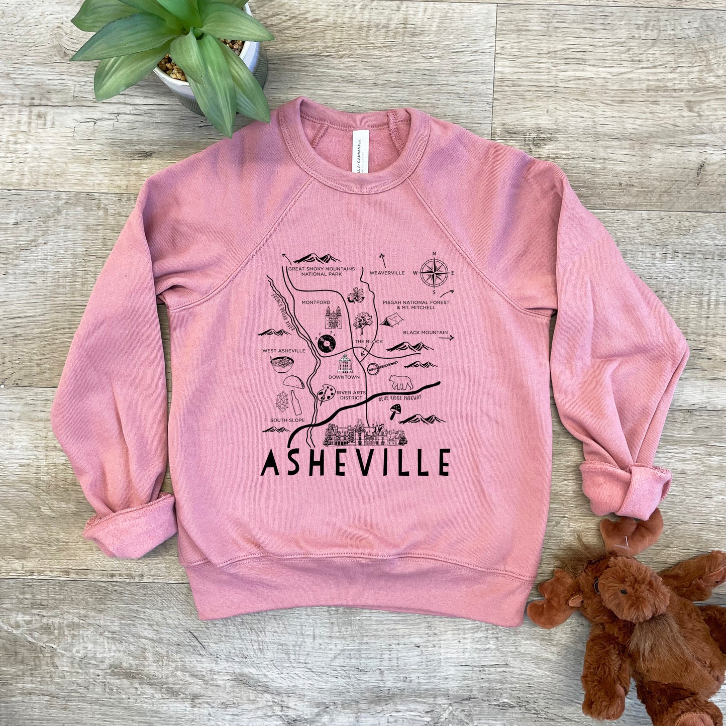 Asheville Map - Kid's Sweatshirt - Heather Gray or Mauve