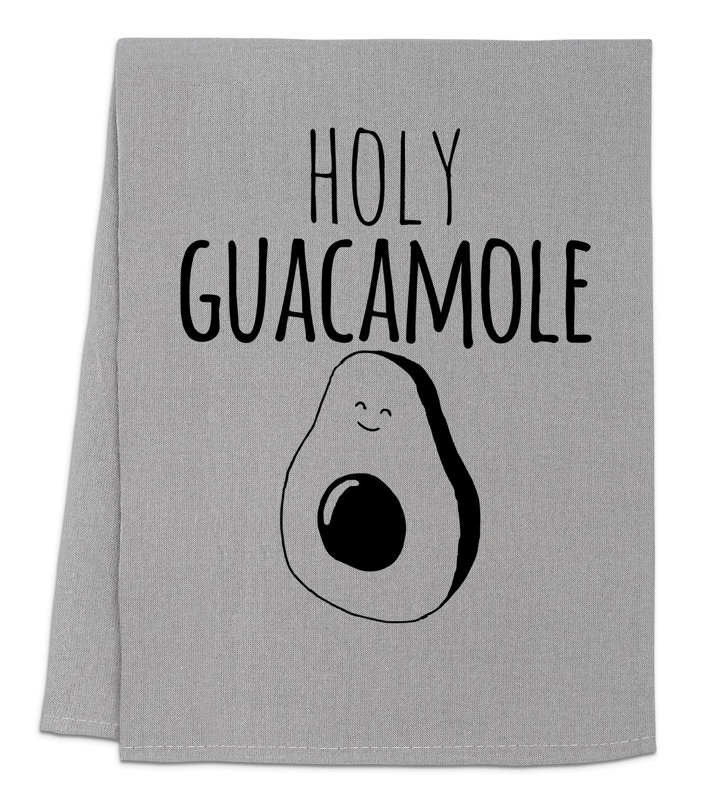 a towel with an avocado on it that says holy guacamole