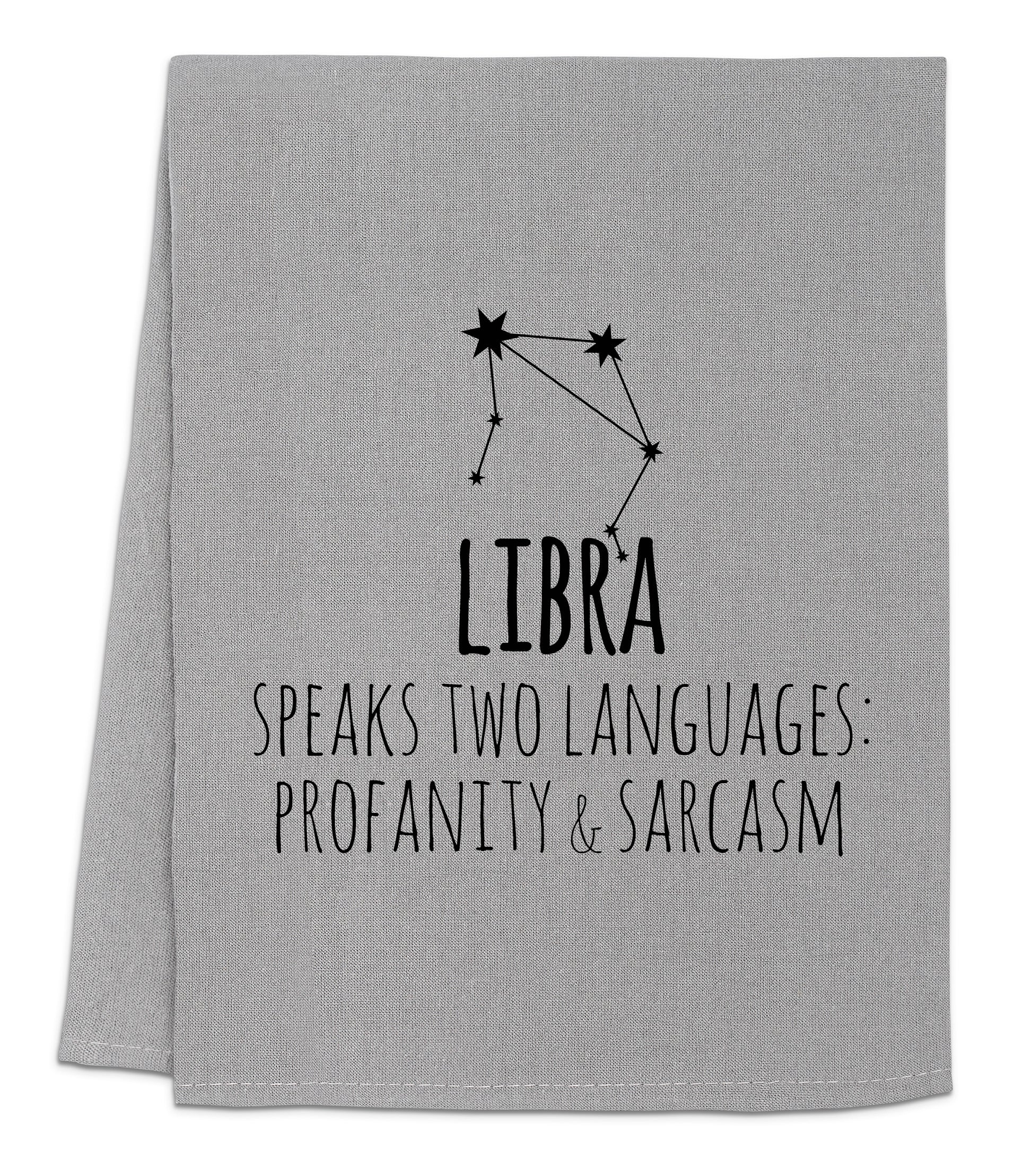 a hand towel with the words libra on it