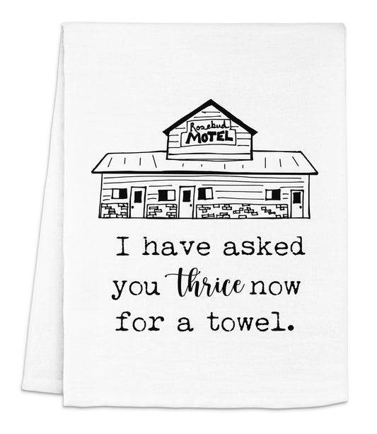 a towel with a picture of a motel on it