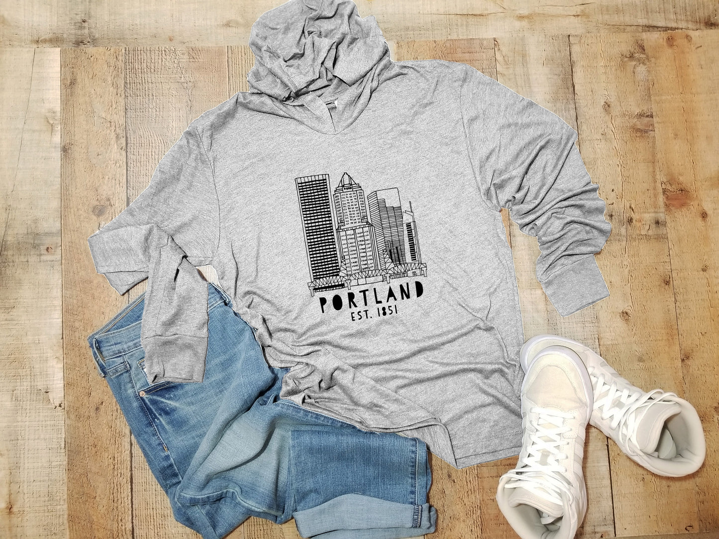 Downtown Portland, Oregon - Unisex T-Shirt Hoodie - Heather Gray
