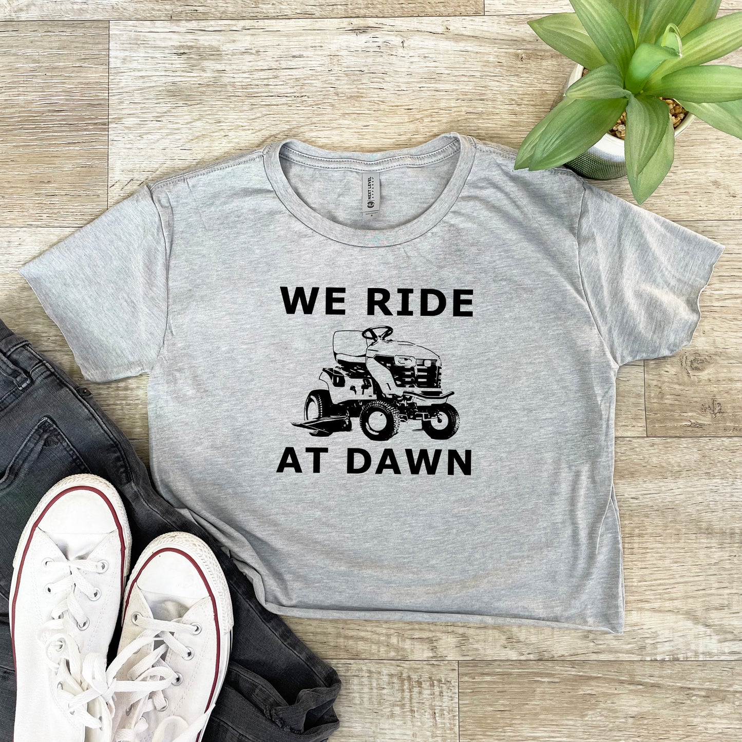 We Ride At Dawn - Women's Crop Tee - Heather Gray or Gold