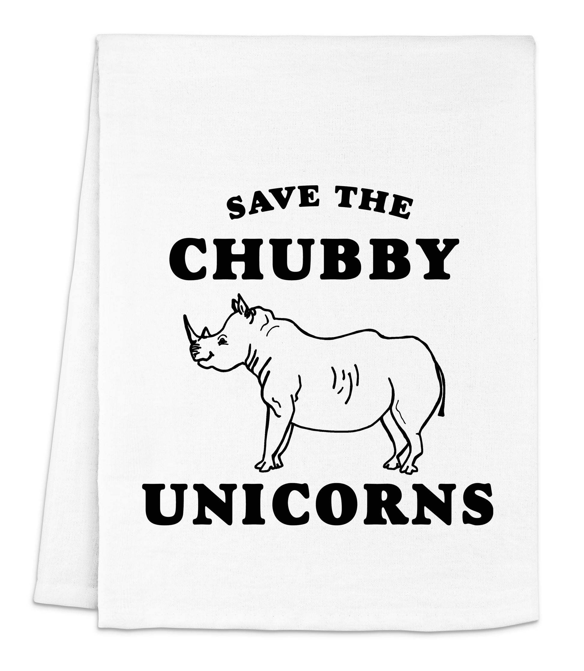 save the chubby unicorns tea towel