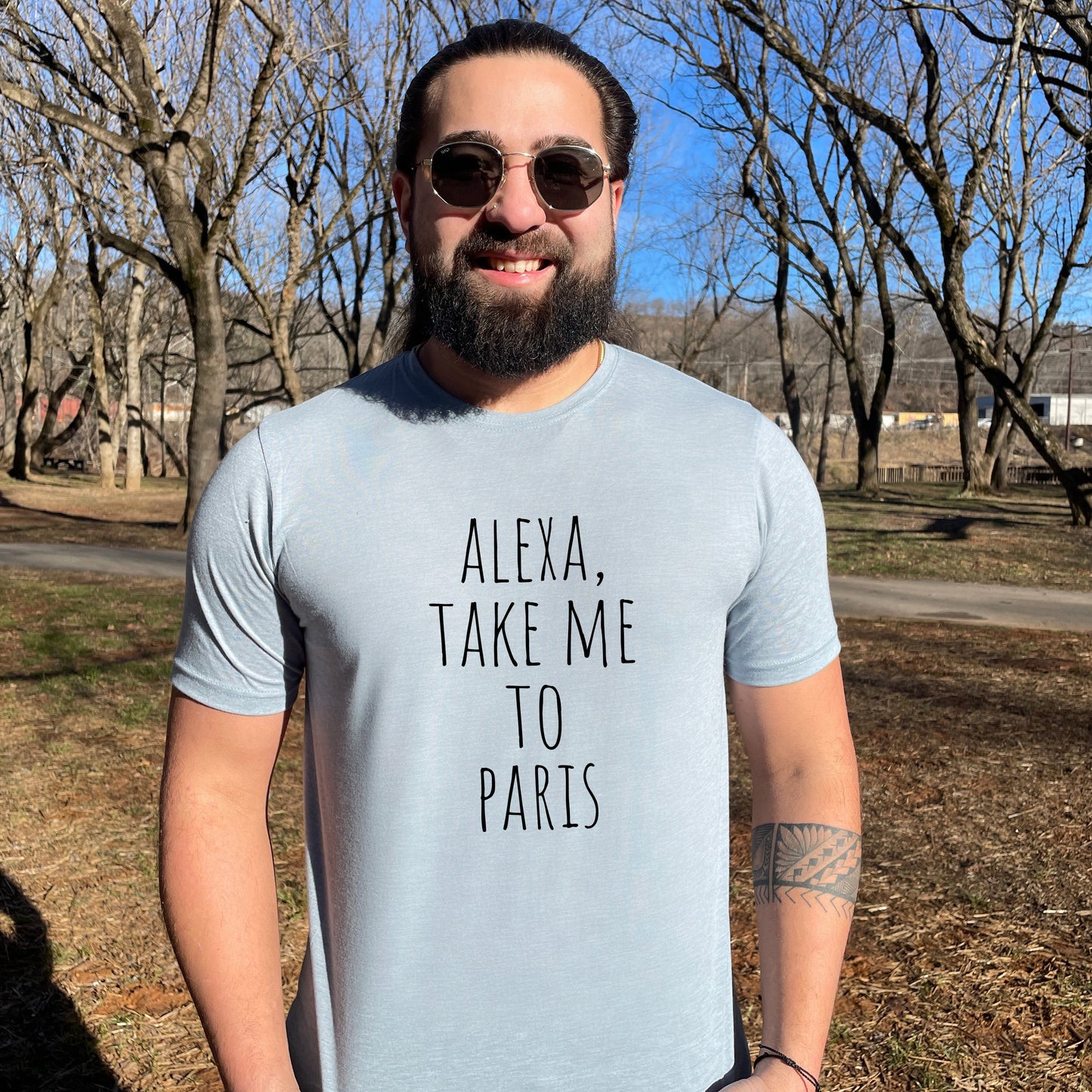Alexa, Take Me To Paris - Men's / Unisex Tee - Stonewash Blue or Sage