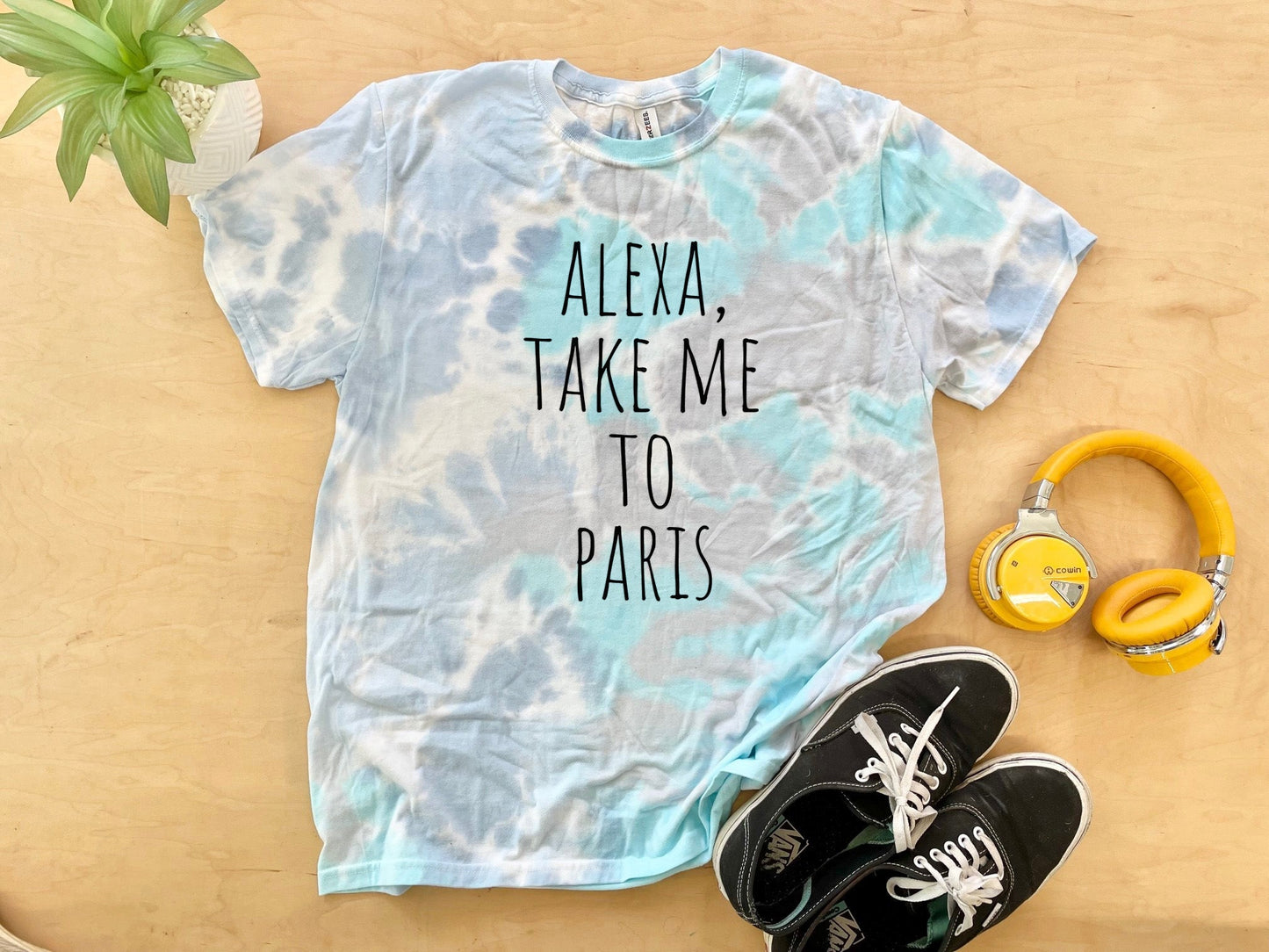 Alexa, Take Me To Paris - Mens/Unisex Tie Dye Tee - Blue