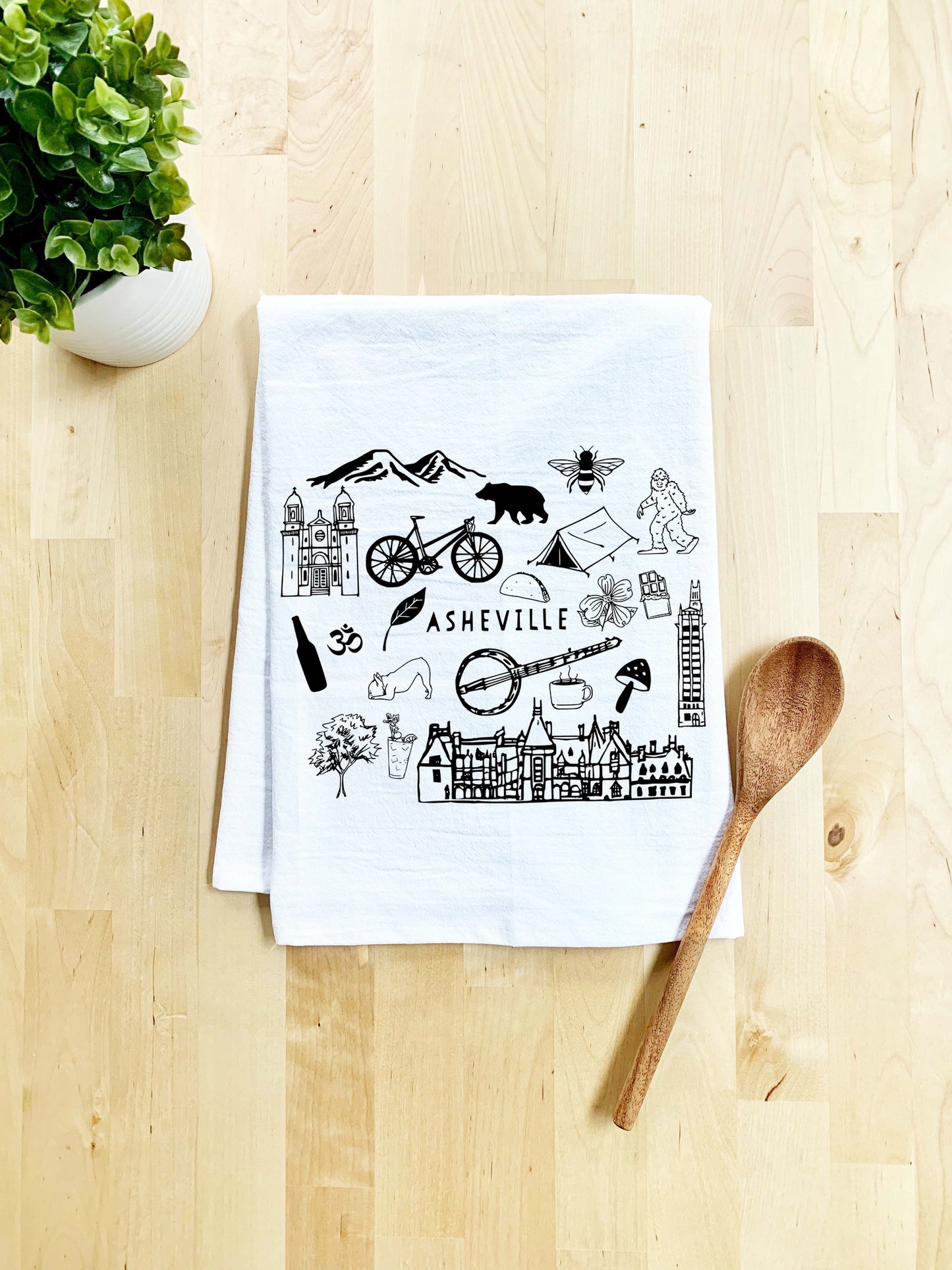 Asheville North Carolina Collage Dish Towel - White Or Gray - MoonlightMakers