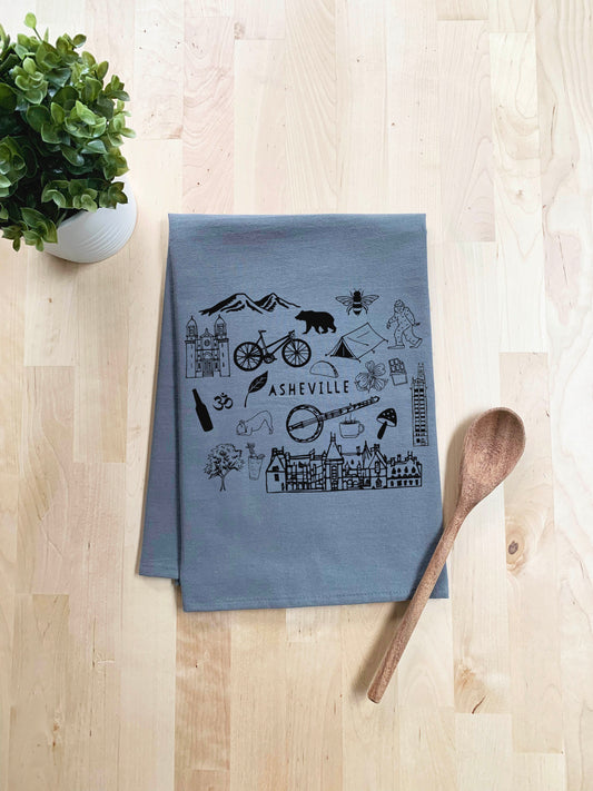 Asheville North Carolina Collage Dish Towel - White Or Gray - MoonlightMakers
