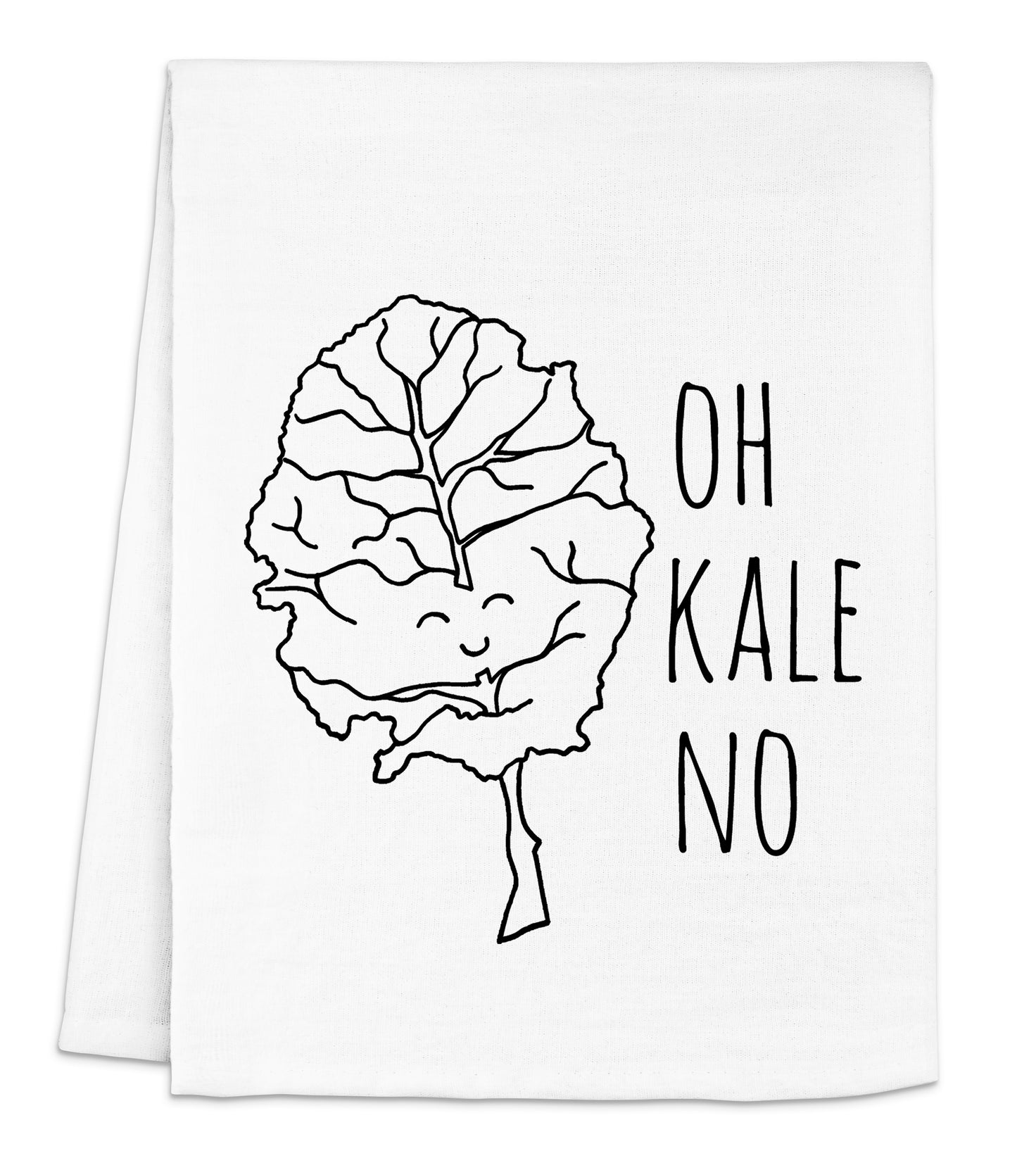 a white dish towel with a black print of a kale on it