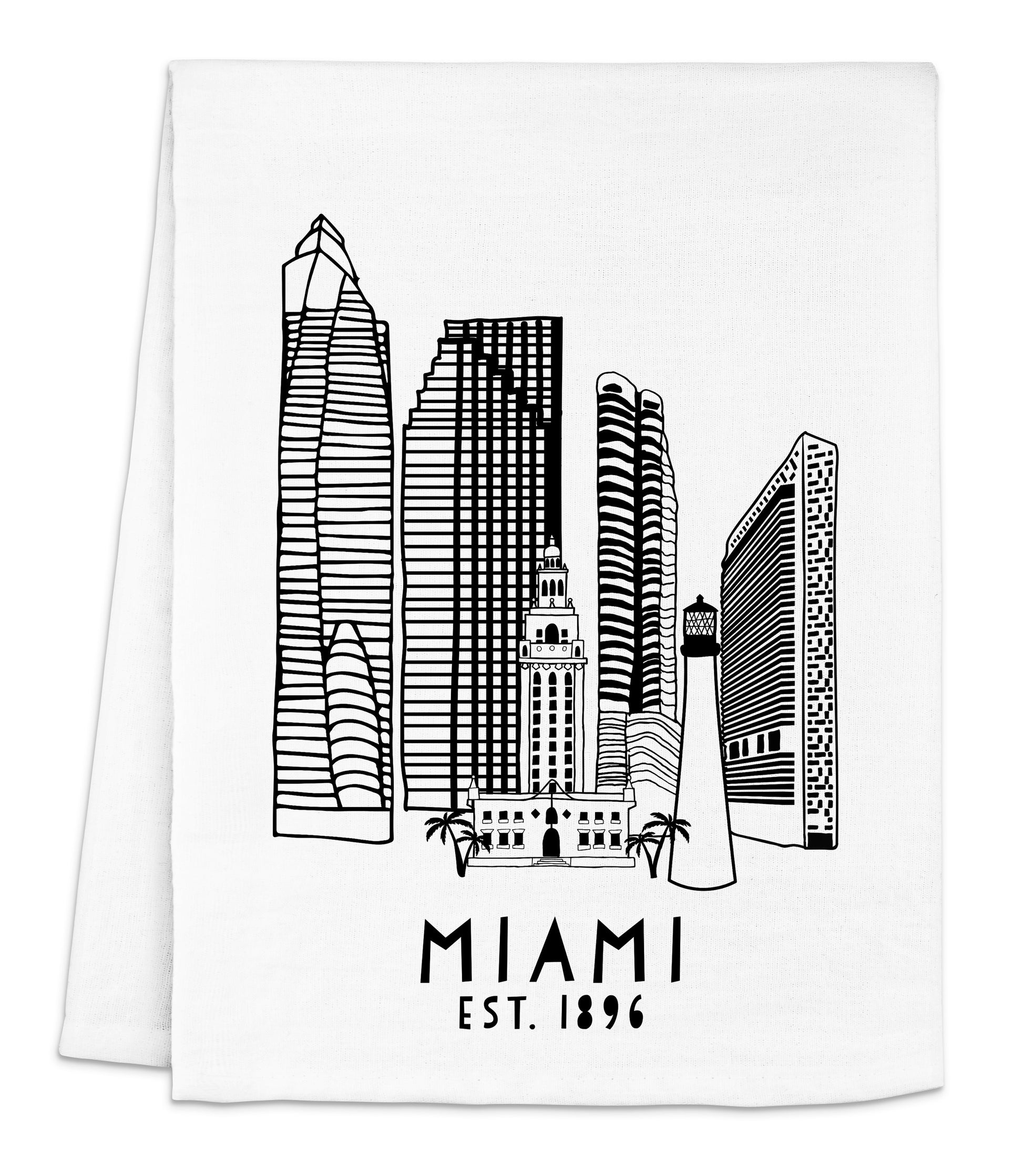 a napkin with a black and white image of a city