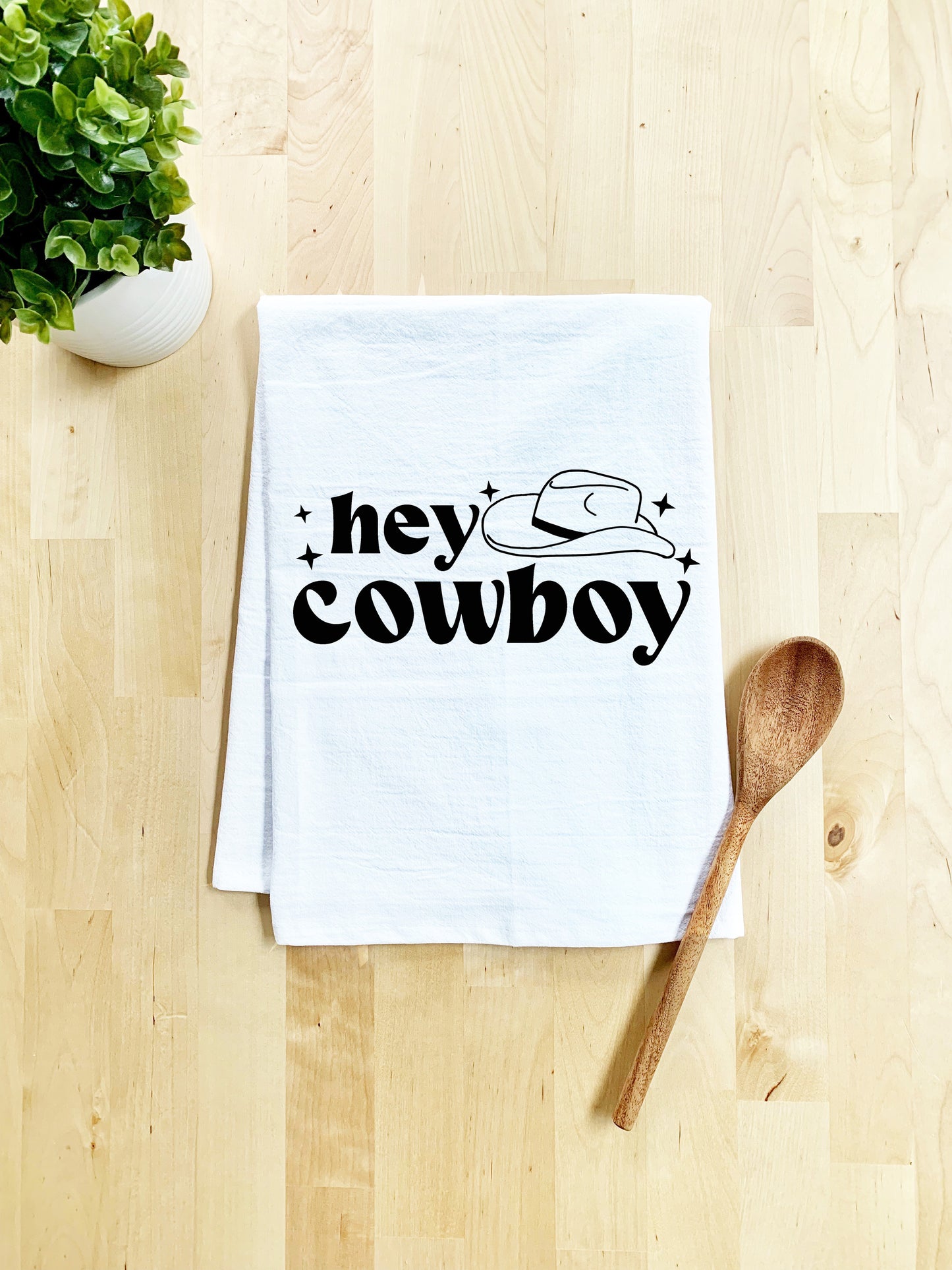 SALE - Hey Cowboy Dish Towel - White Or Gray
