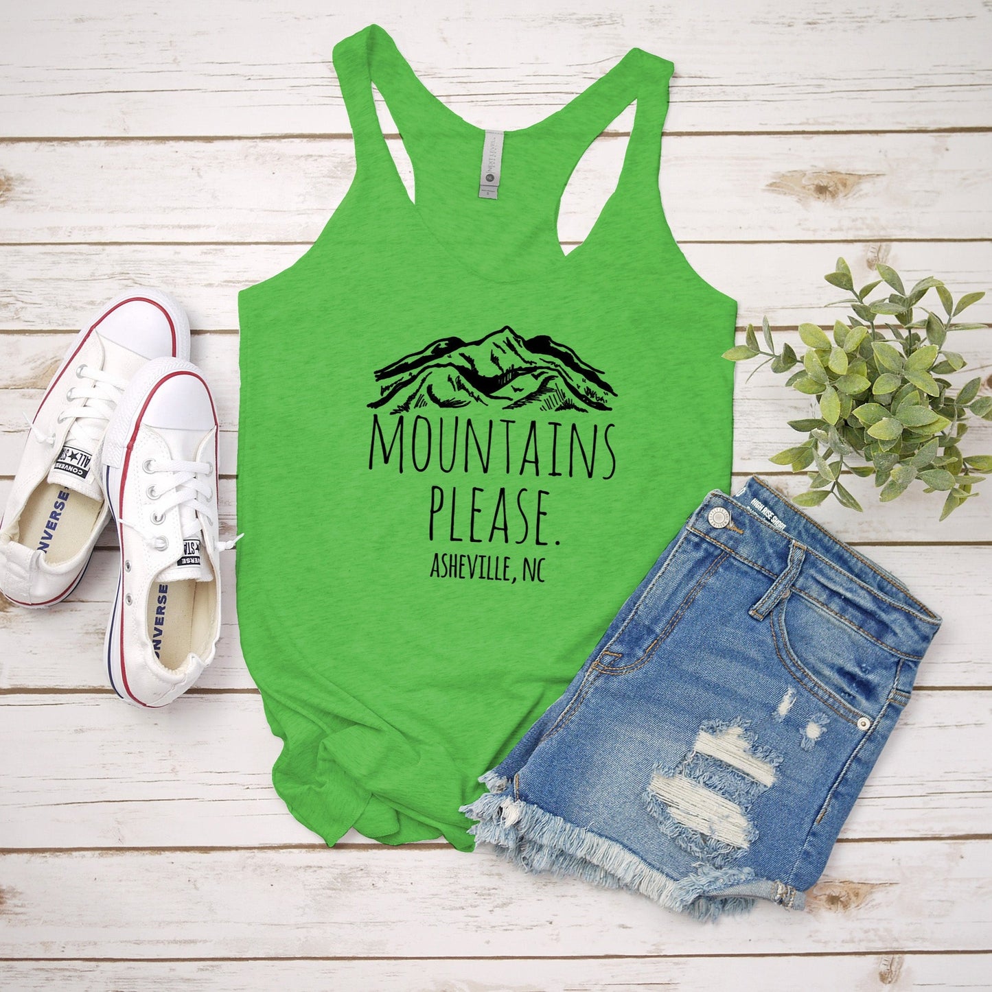 Mountains Please Asheville, Asheville, NC - Women's Tank - Heather Gray, Tahiti, or Envy