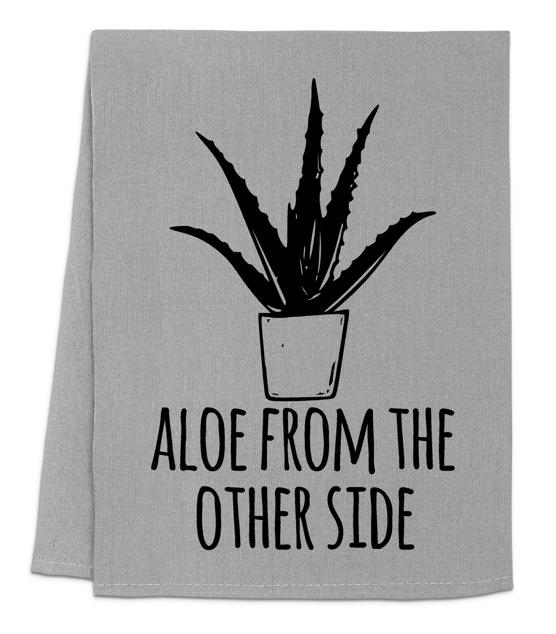 a towel with an aloe from the other side printed on it