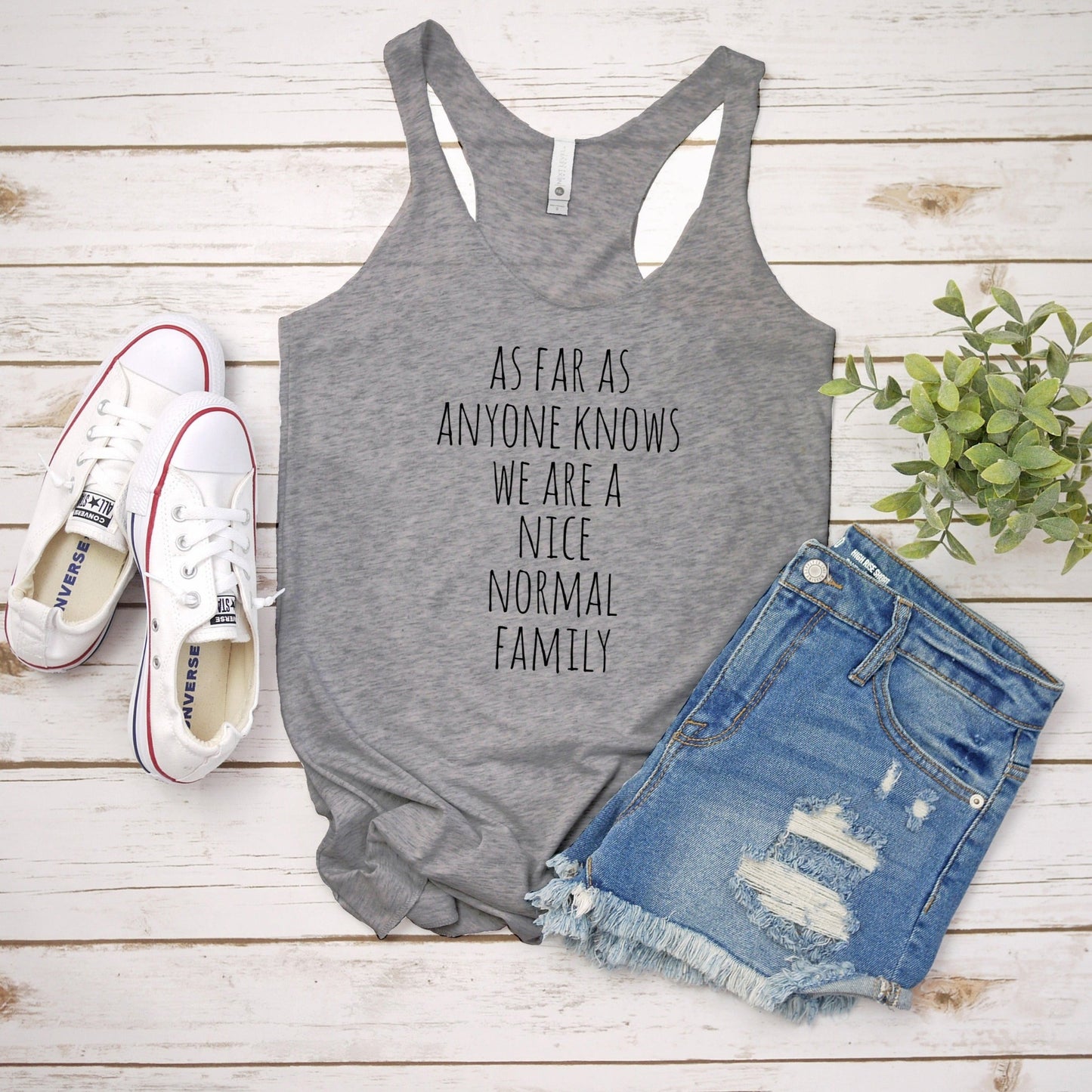 As Far As Anyone Knows We Are A Nice Normal Family - Women's Tank - Heather Gray, Tahiti, or Envy