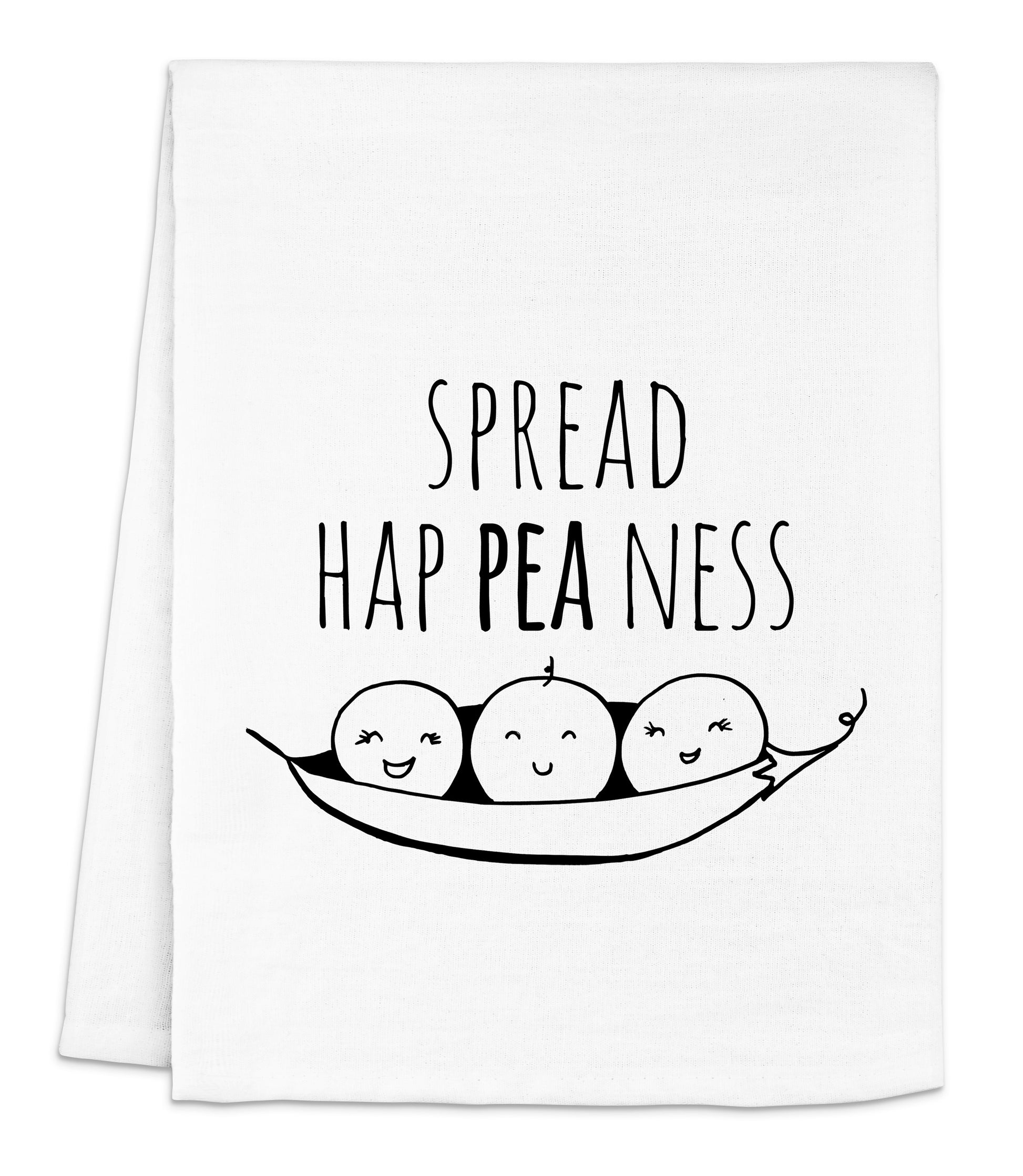 a dish towel with two peas on it