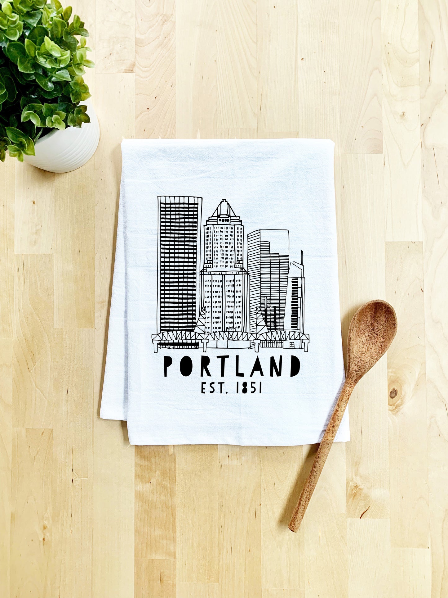 Downtown Portland, Oregon Dish Towel - Best Seller - White Or Gray