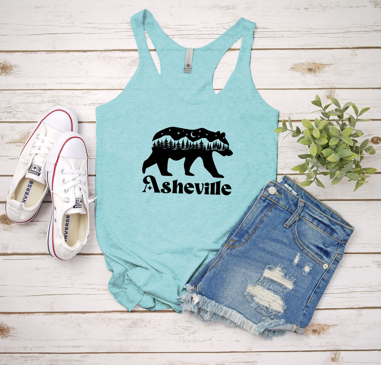 Asheville Bear - Women's Tank - Heather Gray, Tahiti, or Envy