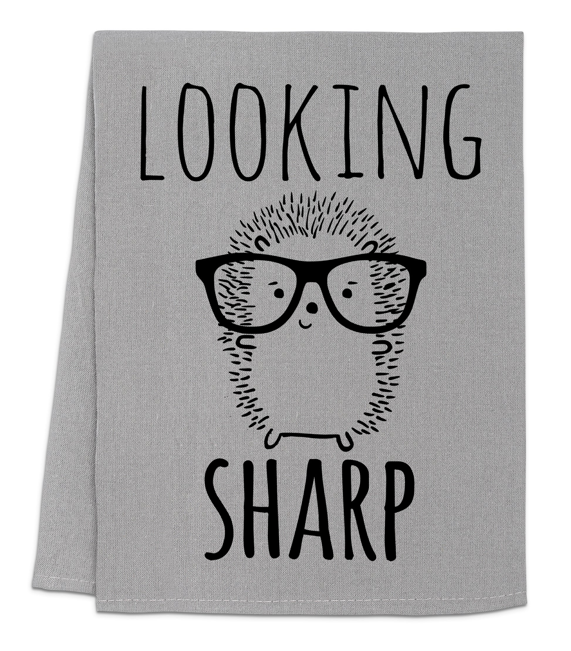 a towel with a picture of a hedge wearing glasses