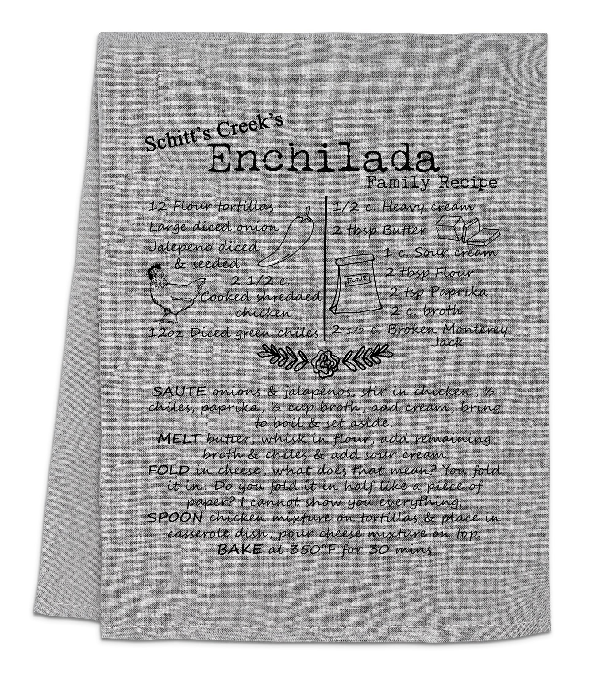 a dish towel with a recipe written on it
