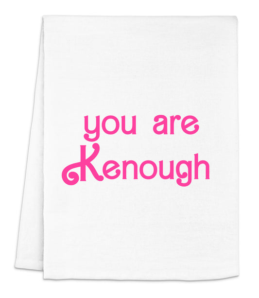 a white towel with pink lettering that says, you are kenouh