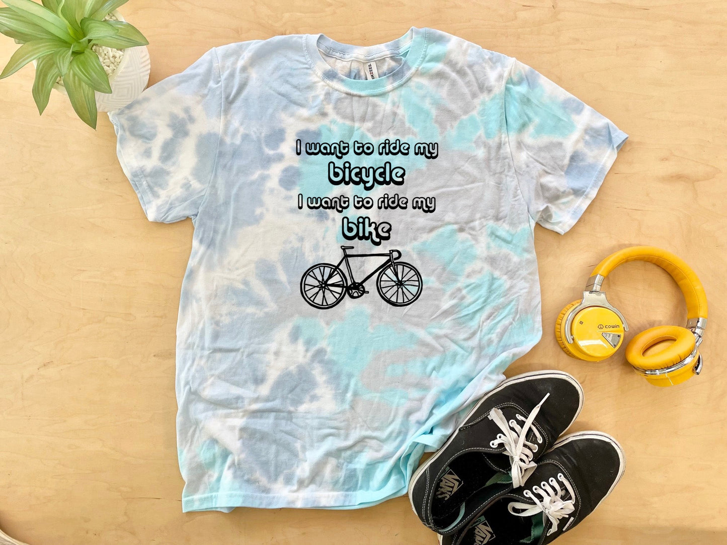 I Want To Ride My Bicycle, I Want To Ride My Bike - Mens/Unisex Tie Dye Tee - Blue