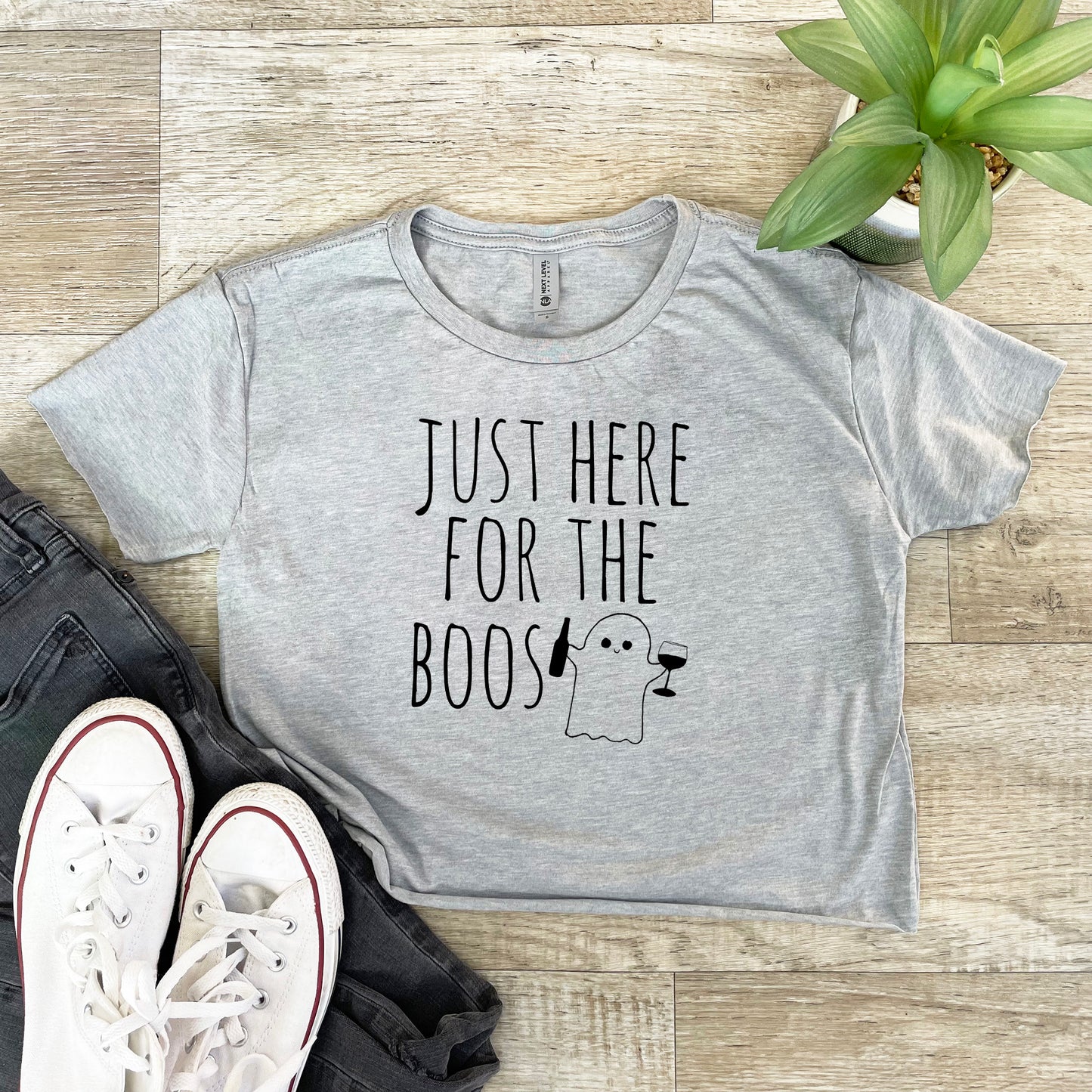 Just Here For The Boos (Halloween) - Women's Crop Tee - Heather Gray or Gold