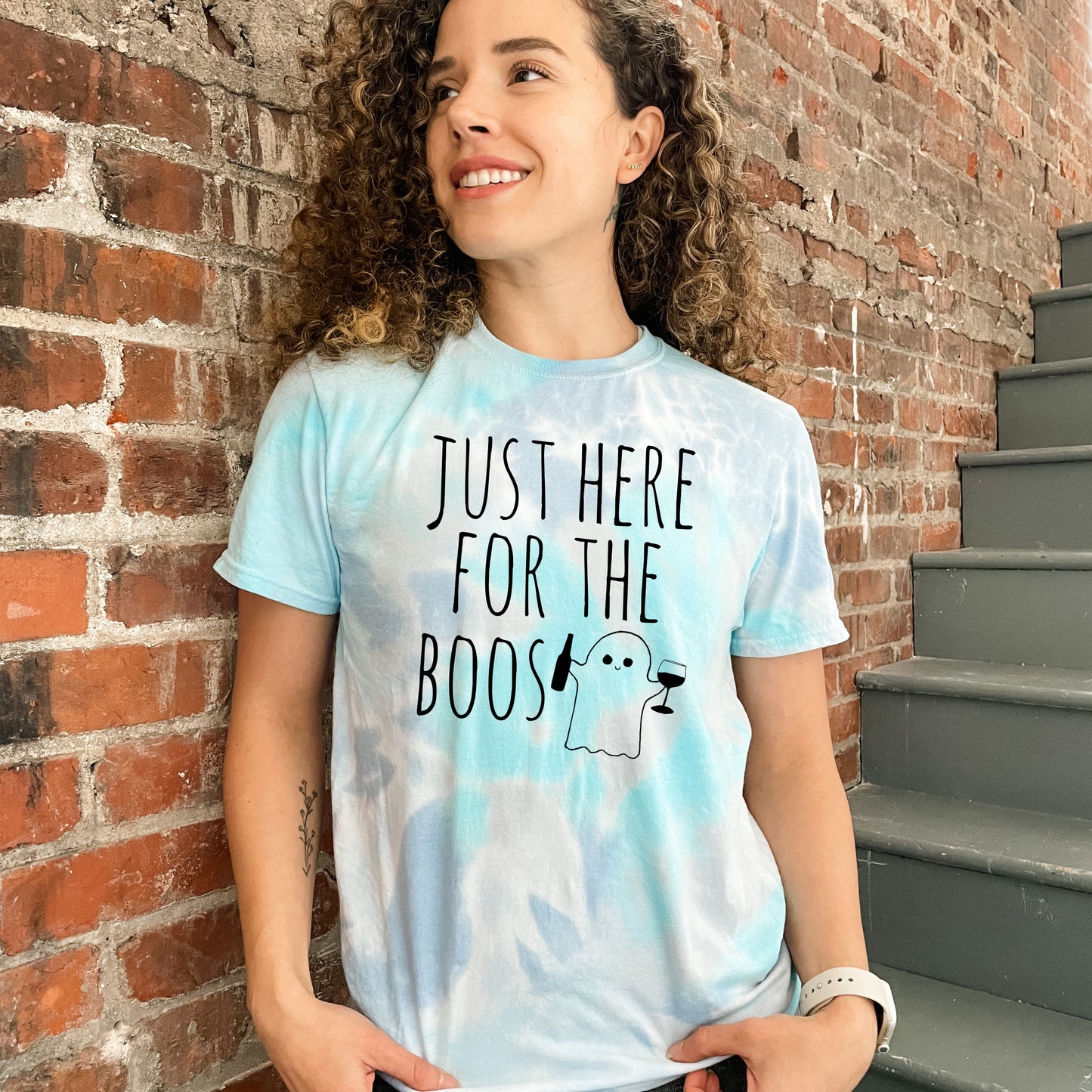Just Here For The Boos (Halloween) - Mens/Unisex Tie Dye Tee - Blue