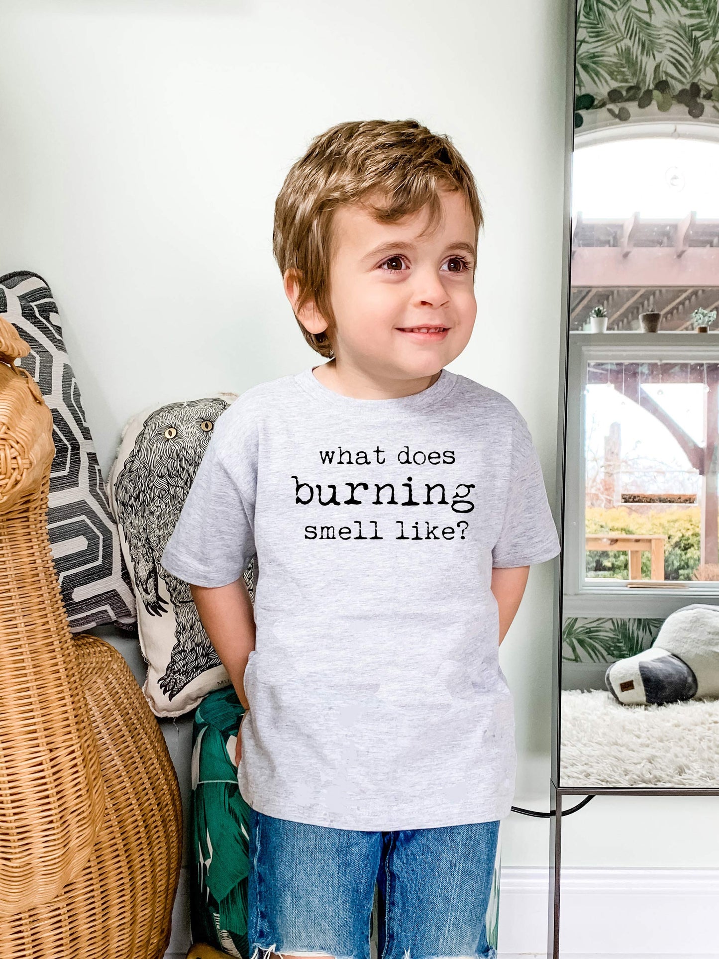 What Does Burning Smell Like? (Schitt's Creek) - Toddler Tee - Heather Gray