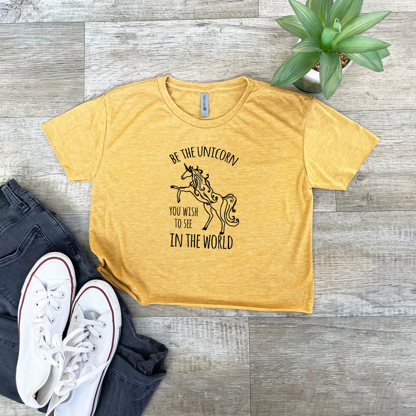 Be The Unicorn You Wish To See In The World - Women's Crop Tee - Heather Gray or Gold