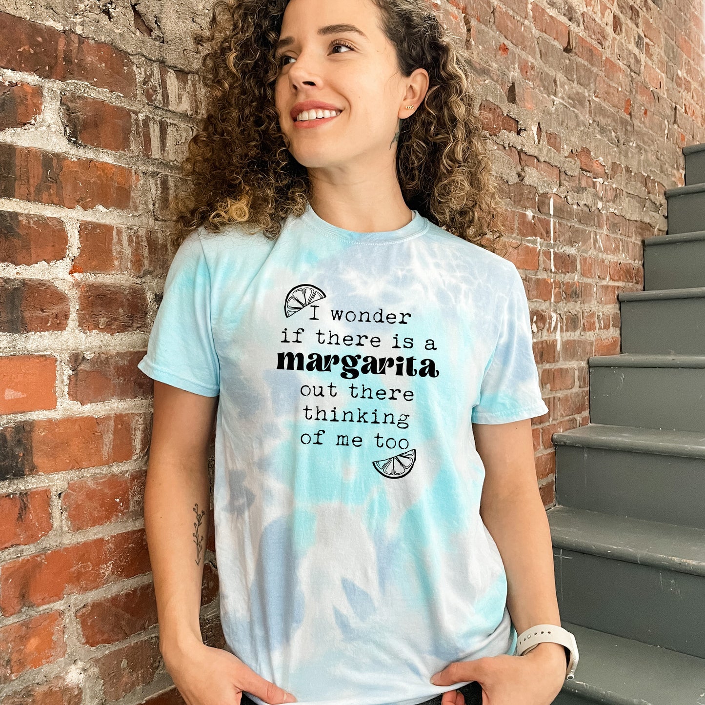 I Wonder If There Is A Margarita Out There Thinking Of Me Too - Mens/Unisex Tie Dye Tee - Blue