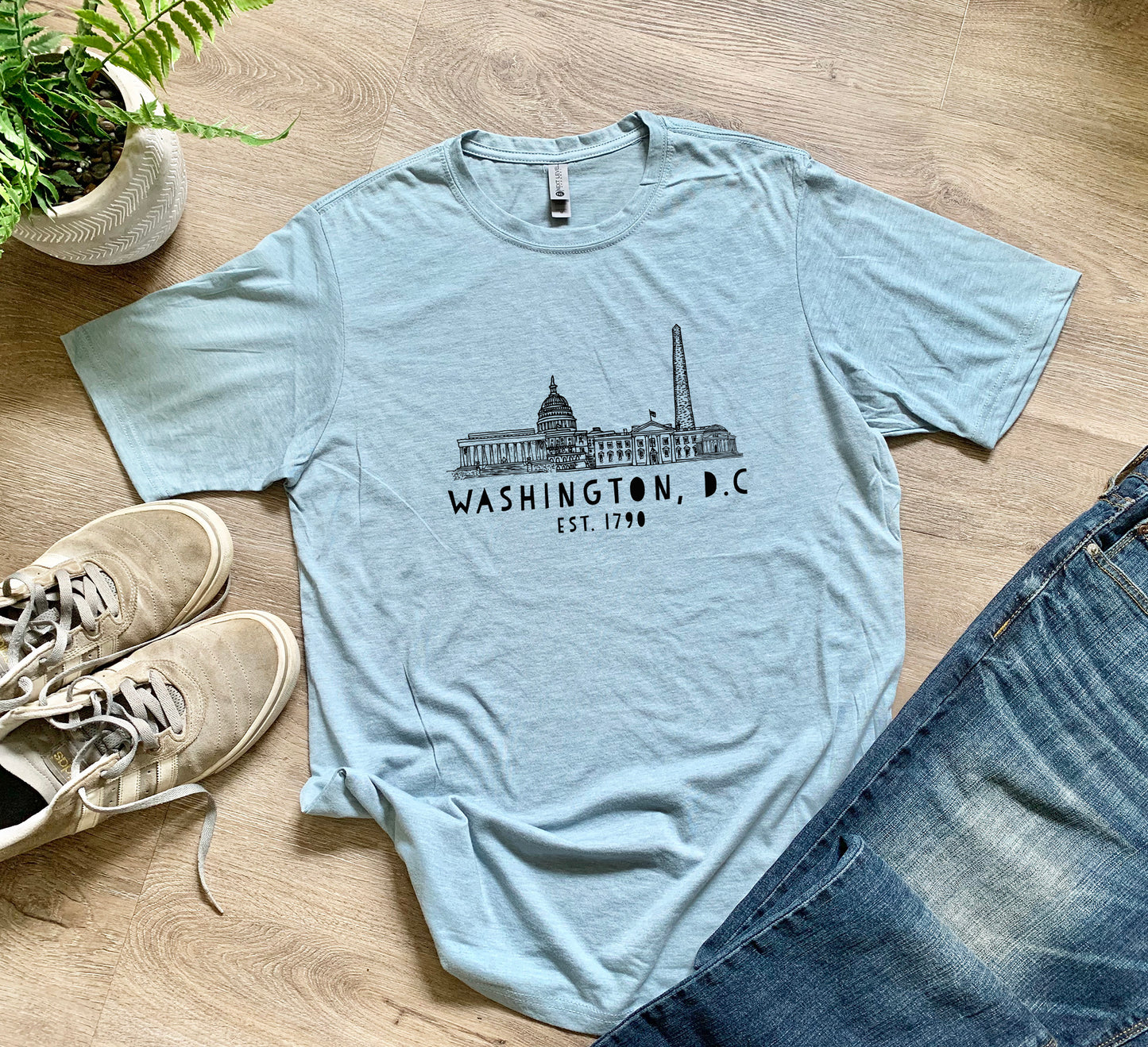 Downtown Washington DC - Men's / Unisex Tee - Stonewash Blue or Sage