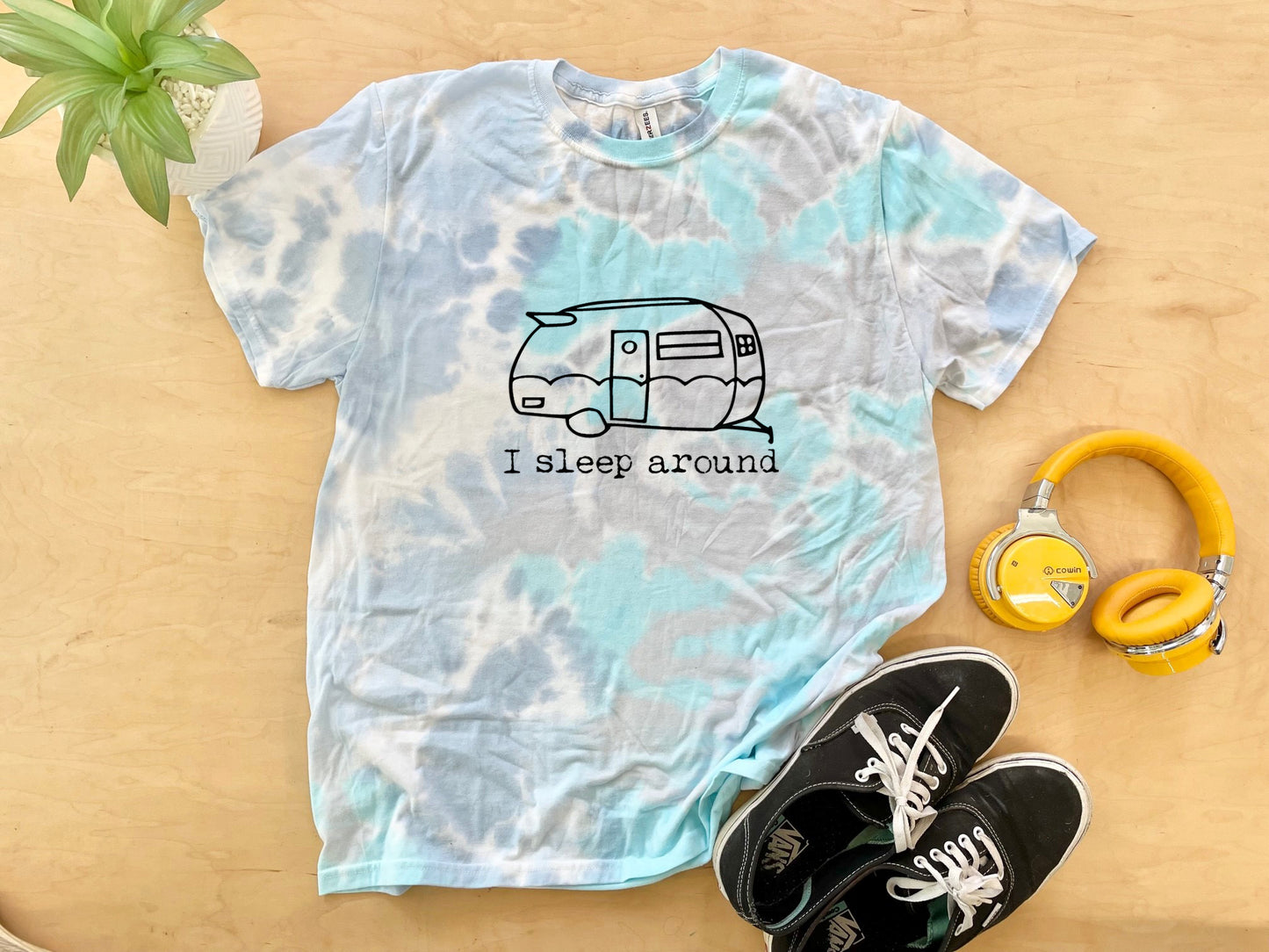 I Sleep Around (Camper) - Mens/Unisex Tie Dye Tee - Blue