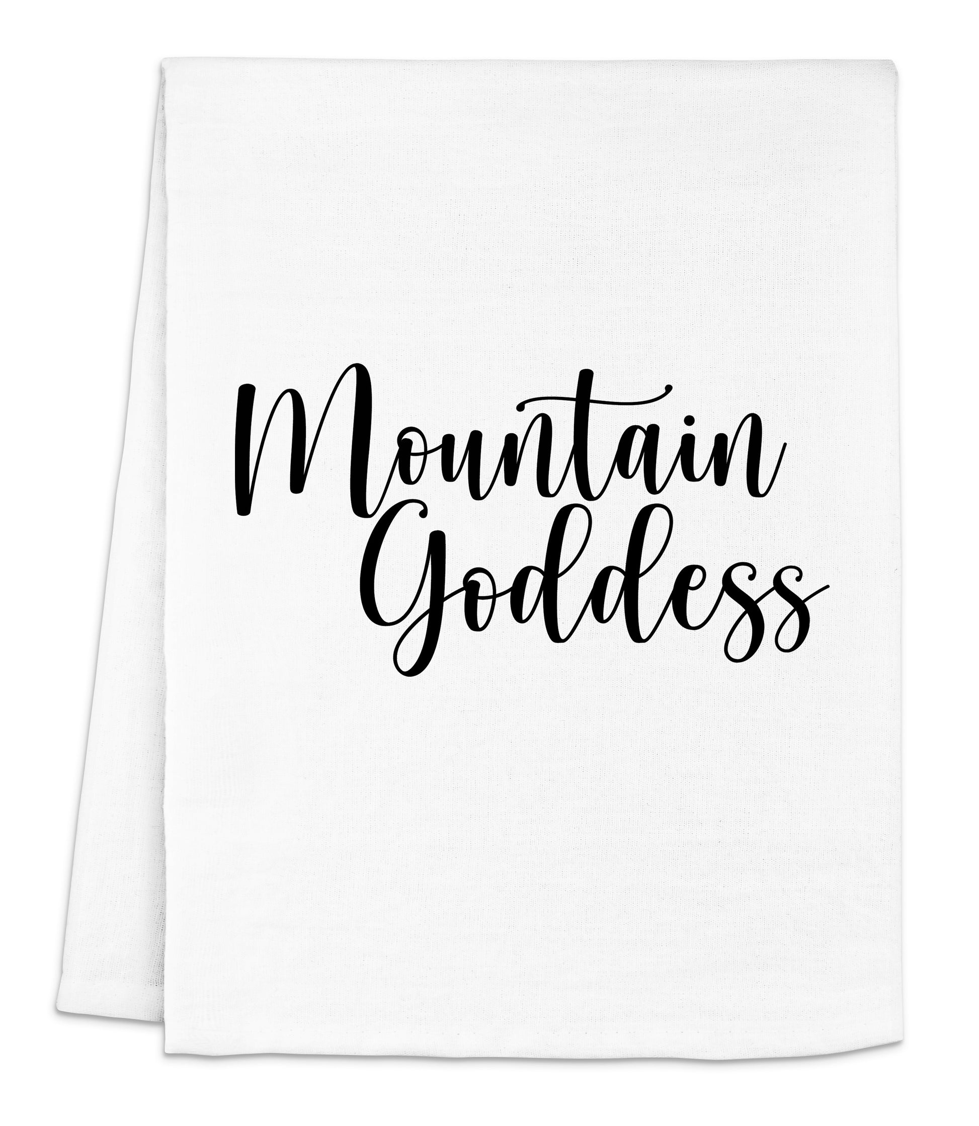 a white napkin with the words mountain goddess printed on it