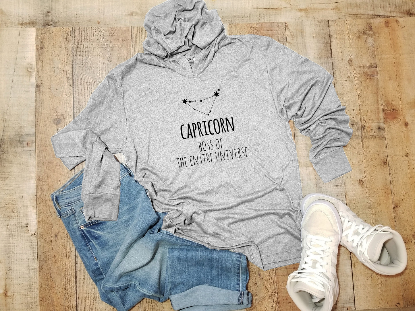 Capricorn - Unisex T-Shirt Hoodie - Heather Gray