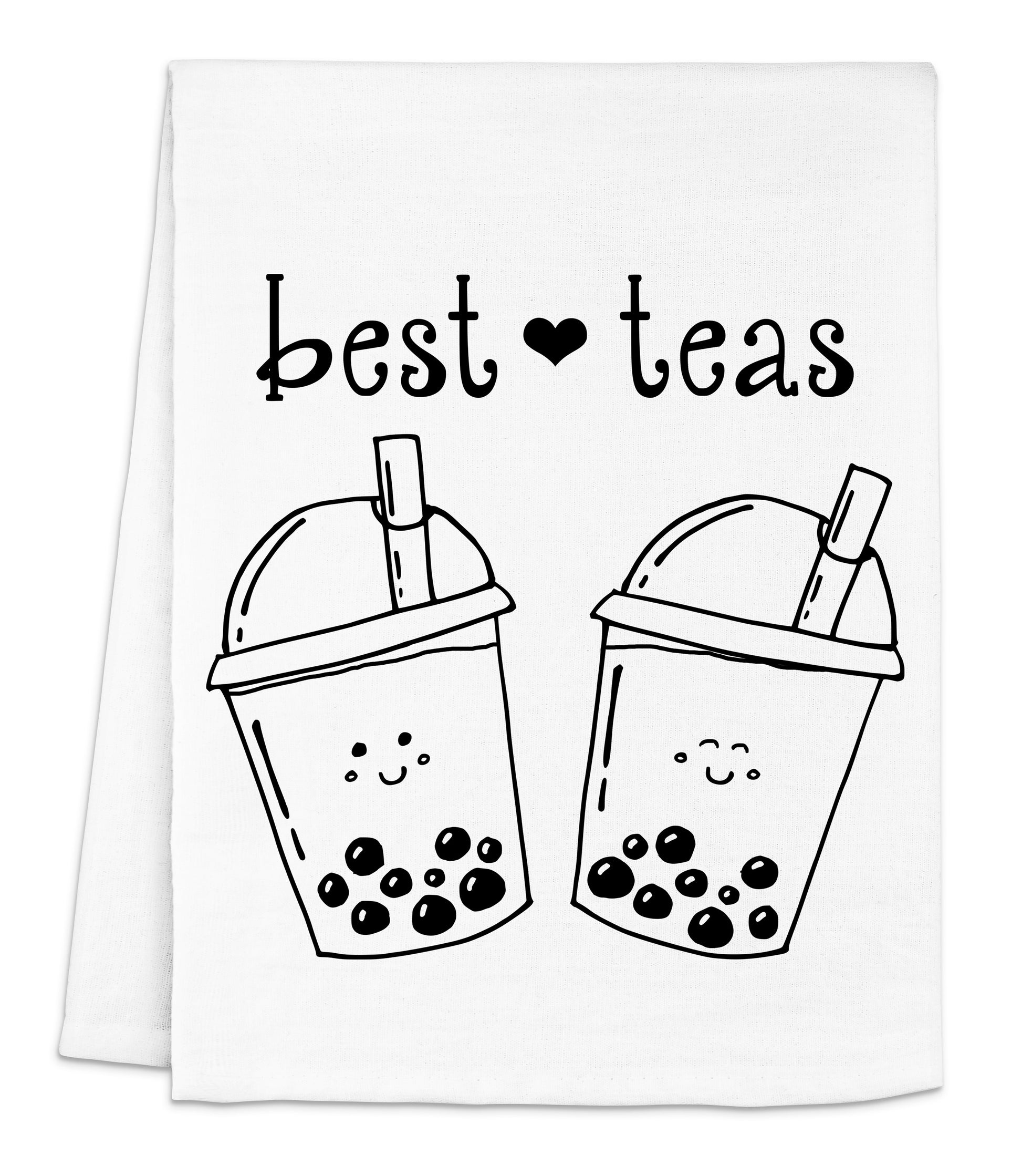 a tea towel with two cups of tea on it