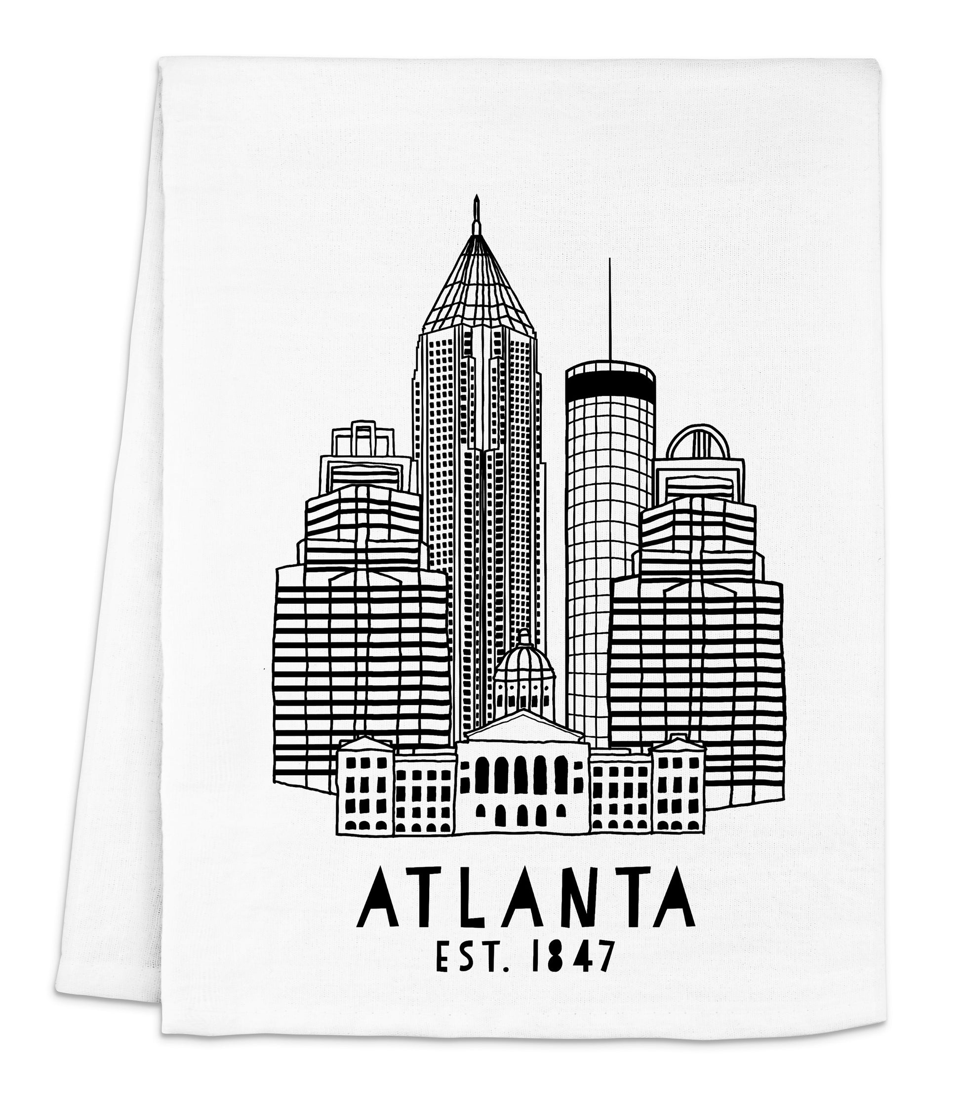 a napkin with the atlanta skyline in black and white