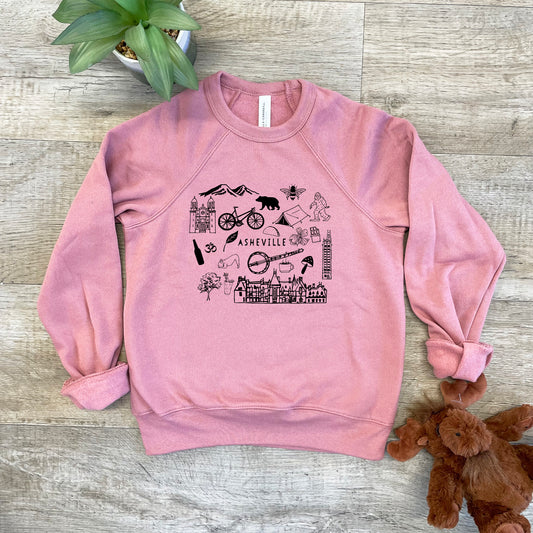 Asheville Collage - Kid's Sweatshirt - Heather Gray or Mauve