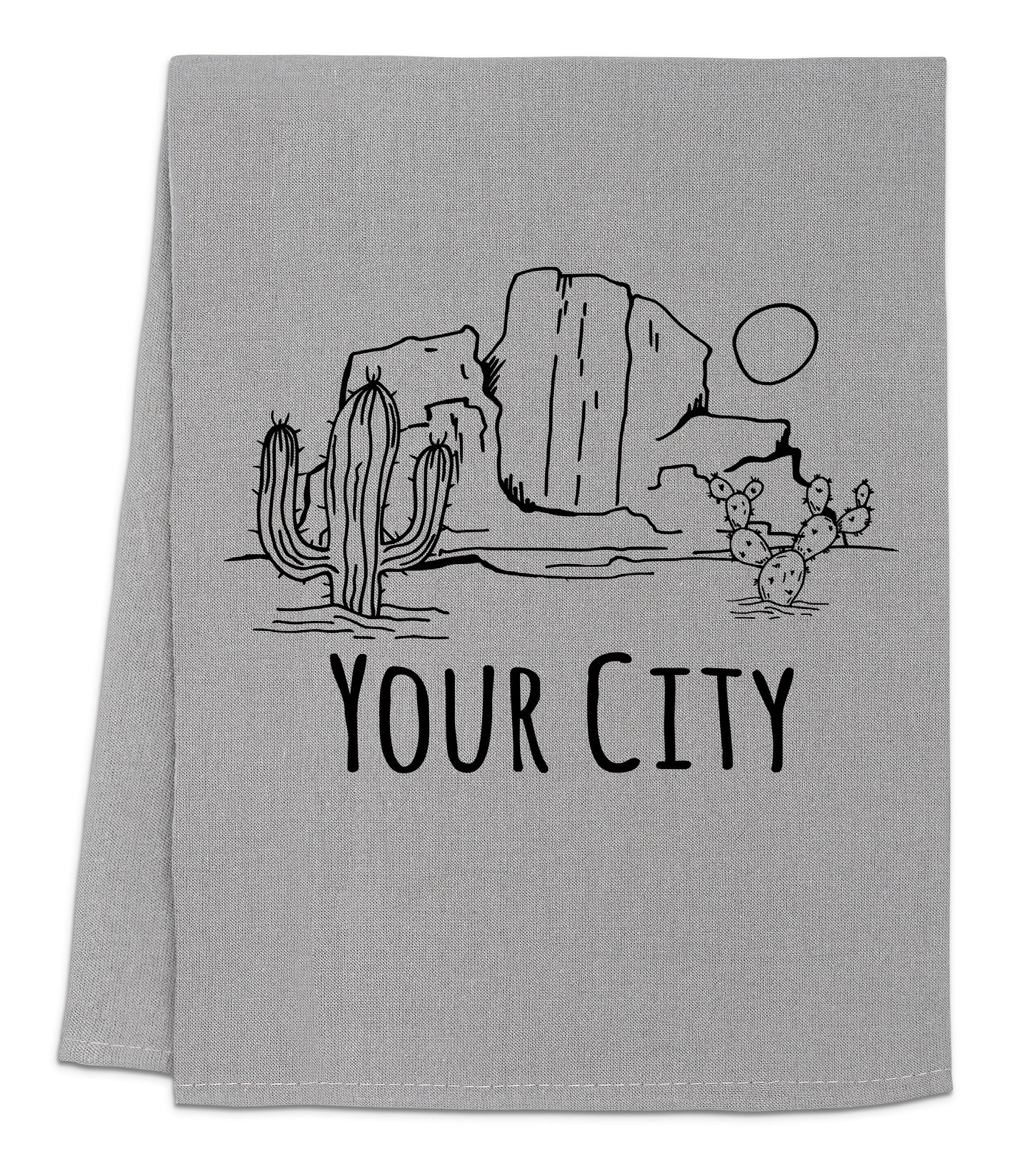 a towel with the words your city printed on it