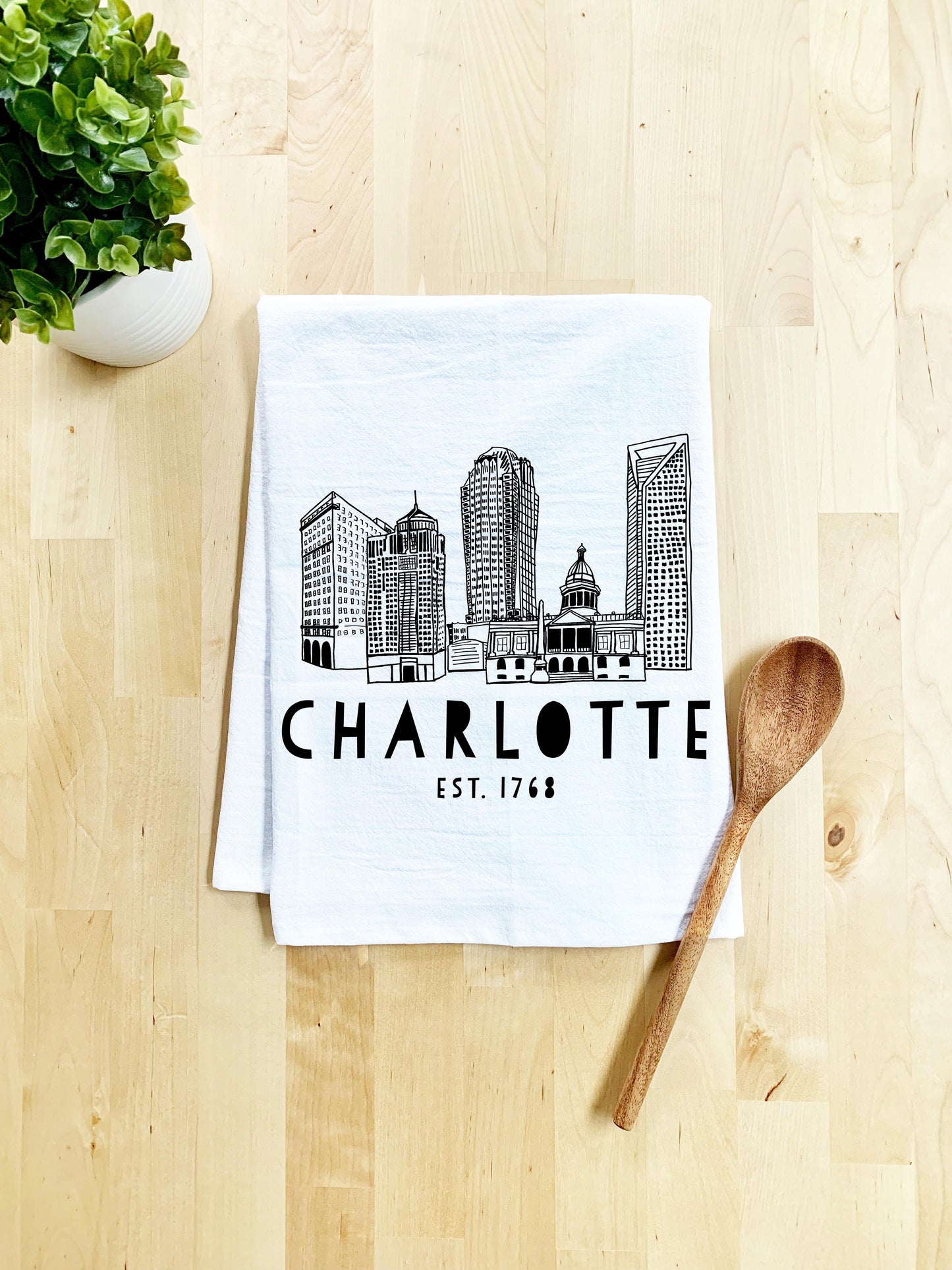Charlotte, NC Dish Towel - White Or Gray - MoonlightMakers