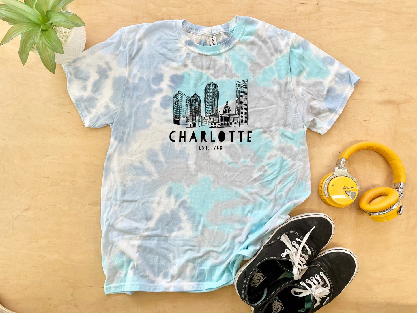 Charlotte Skyline - Mens/Unisex Tie Dye Tee - Blue