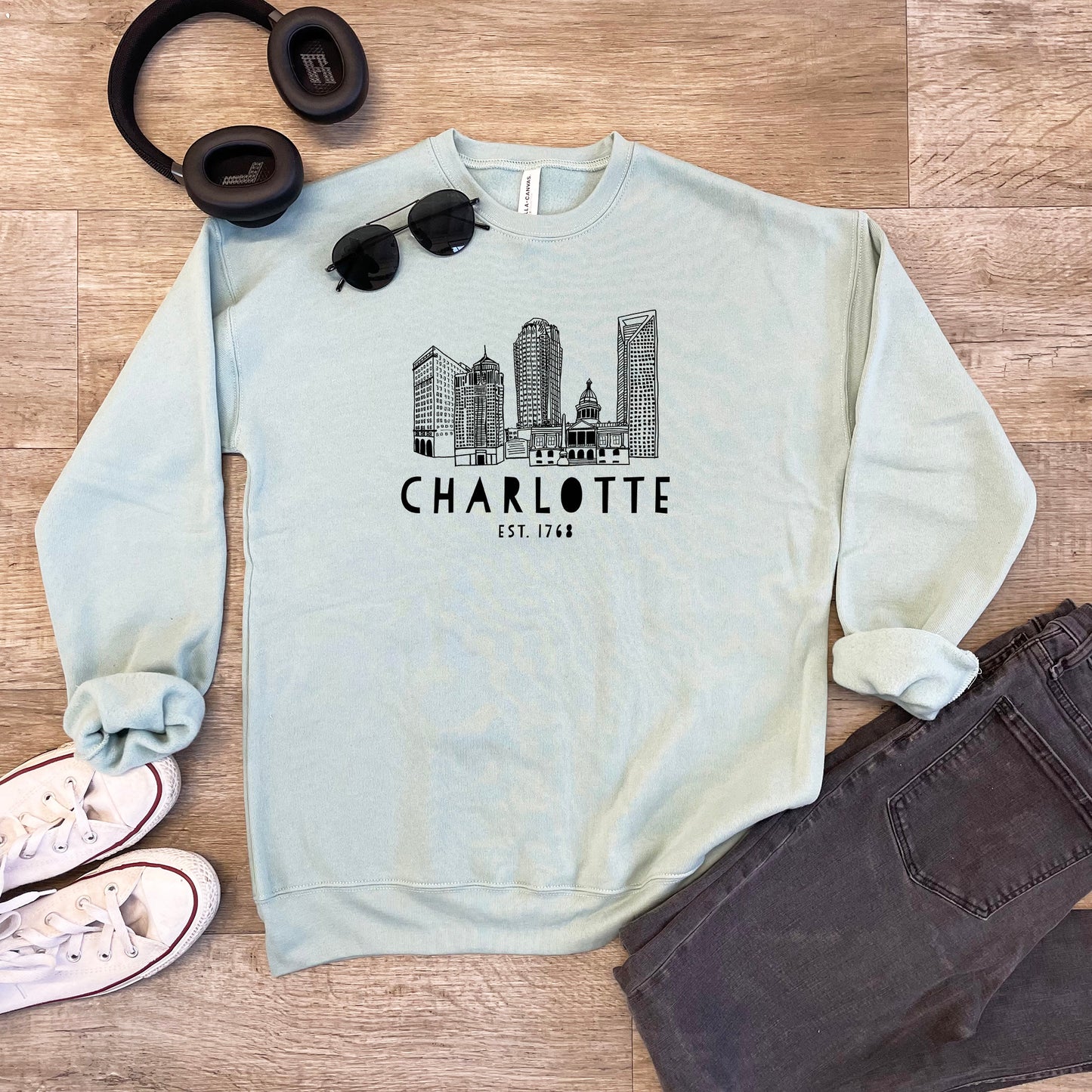 Charlotte Skyline - Unisex Sweatshirt - Heather Gray or Dusty Blue