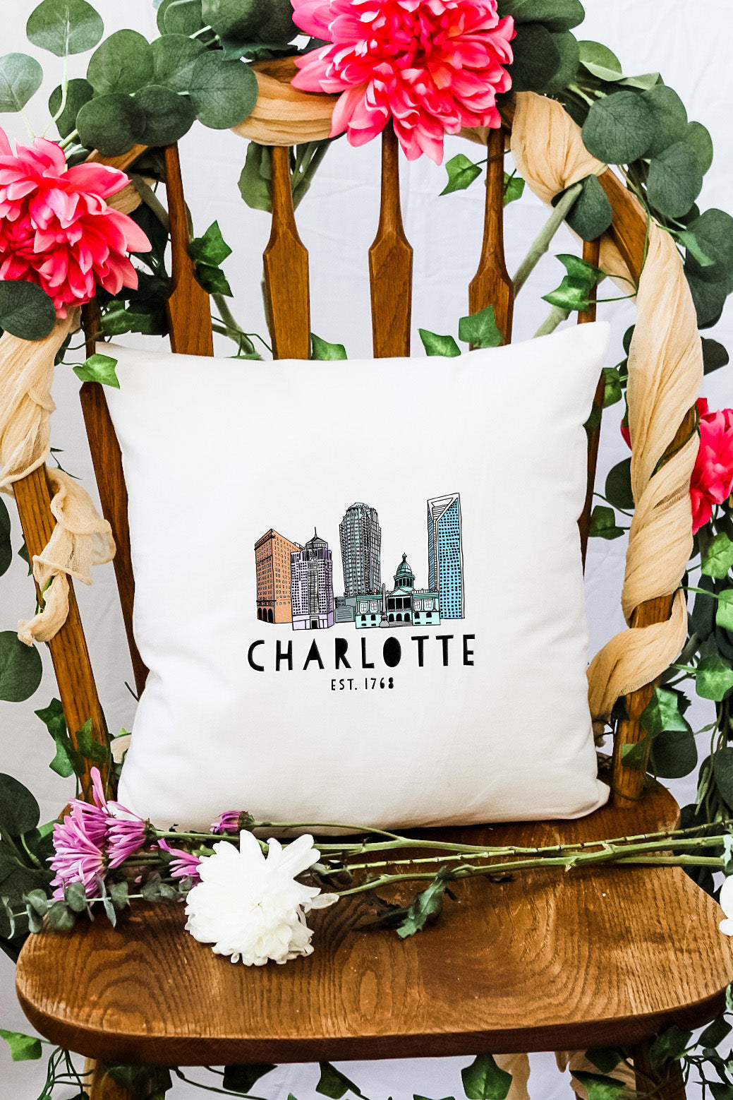 Downtown Historic Charlotte, NC - Decorative Throw Pillow - MoonlightMakers